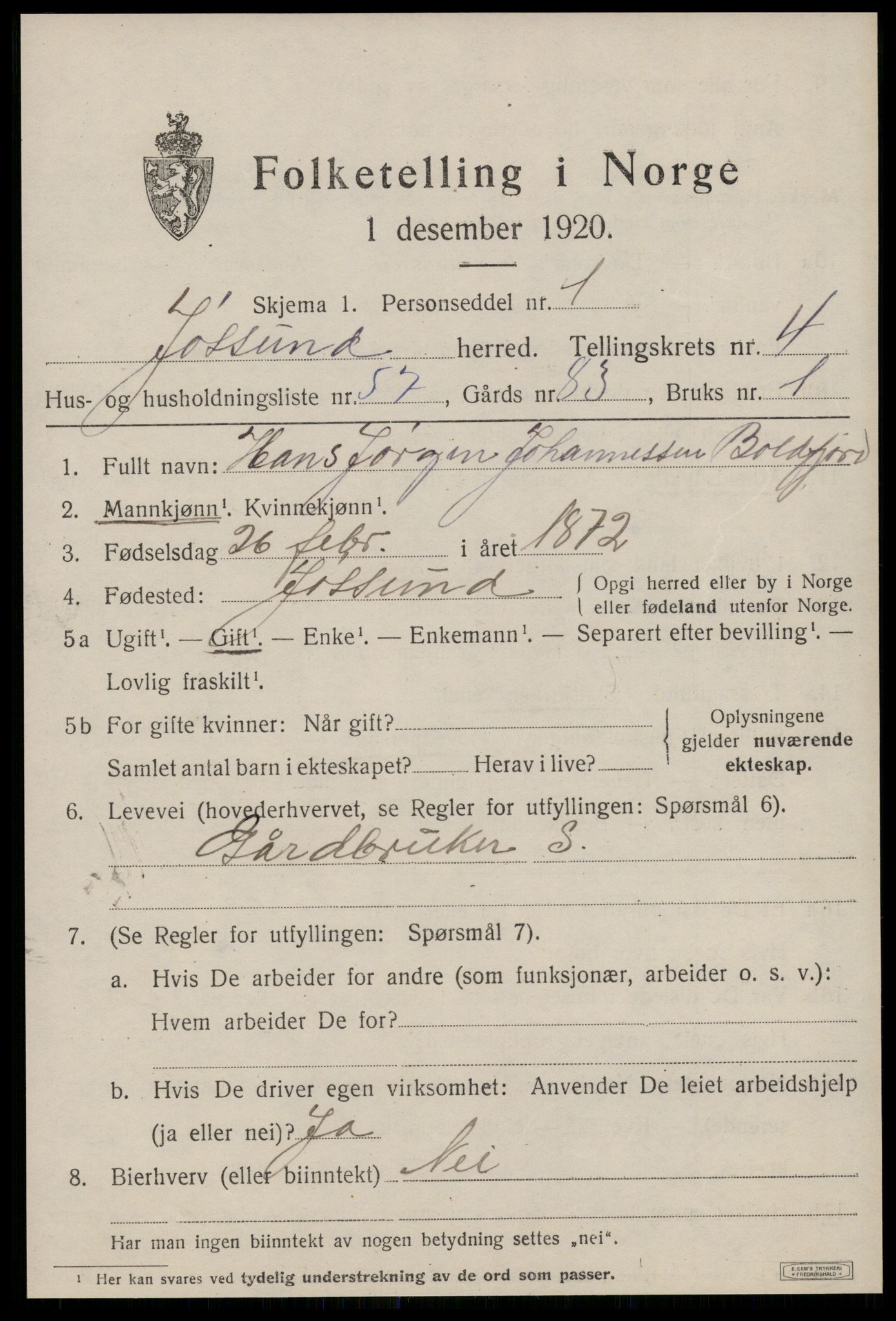 SAT, 1920 census for Jøssund, 1920, p. 3750