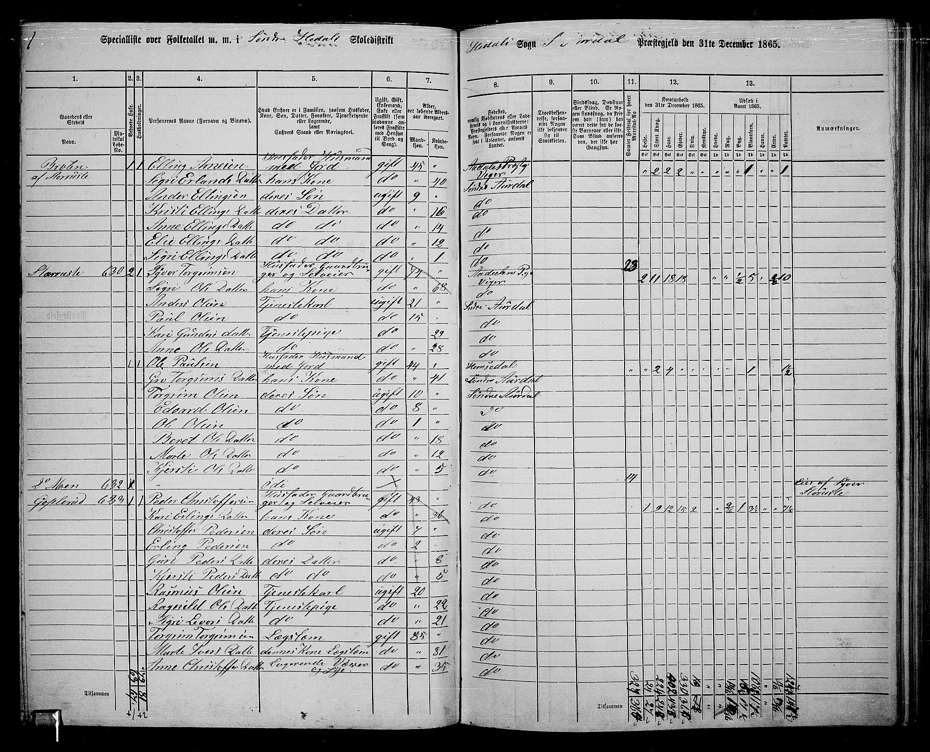 RA, 1865 census for Sør-Aurdal, 1865, p. 181