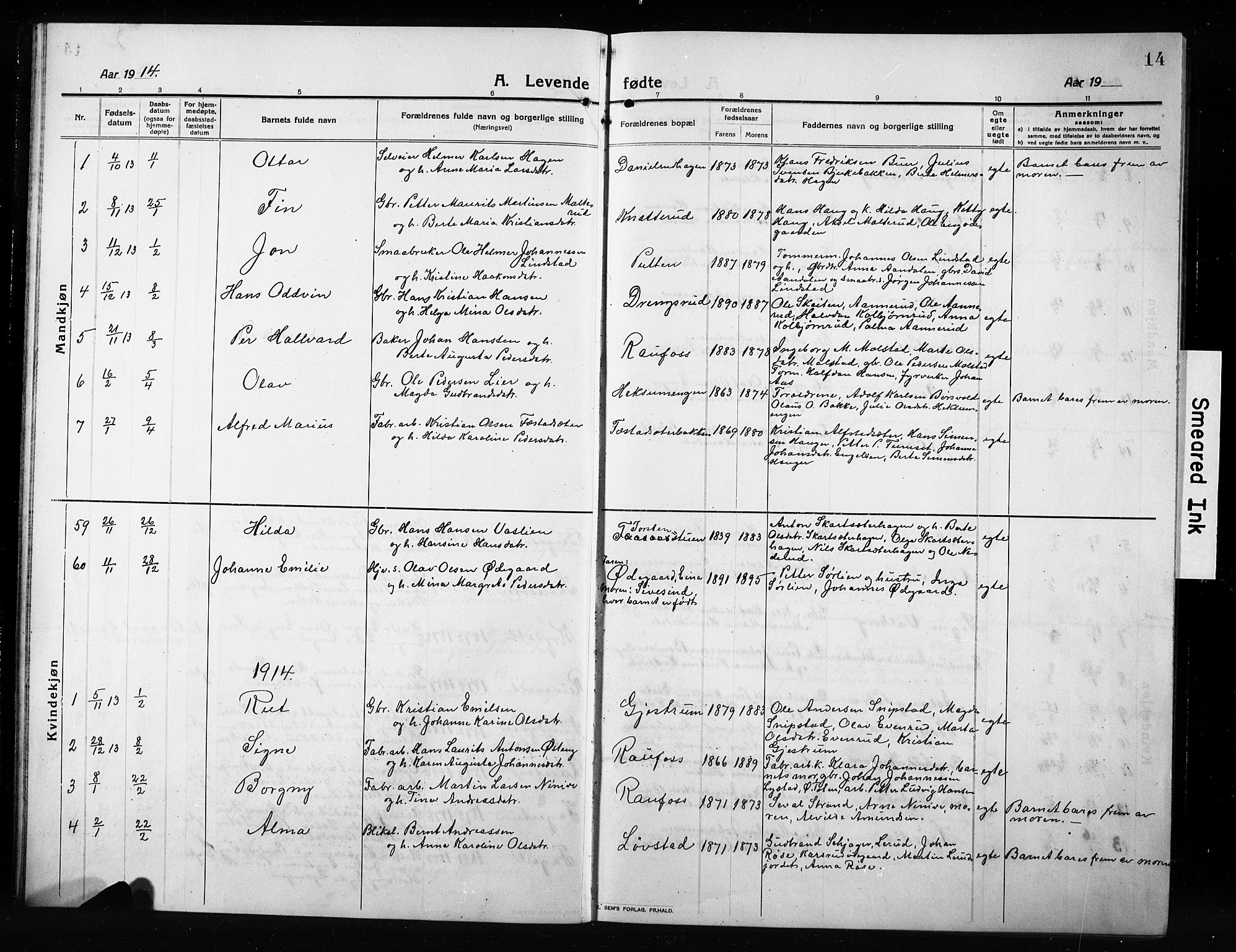 Vestre Toten prestekontor, SAH/PREST-108/H/Ha/Hab/L0012: Parish register (copy) no. 12, 1909-1928, p. 14