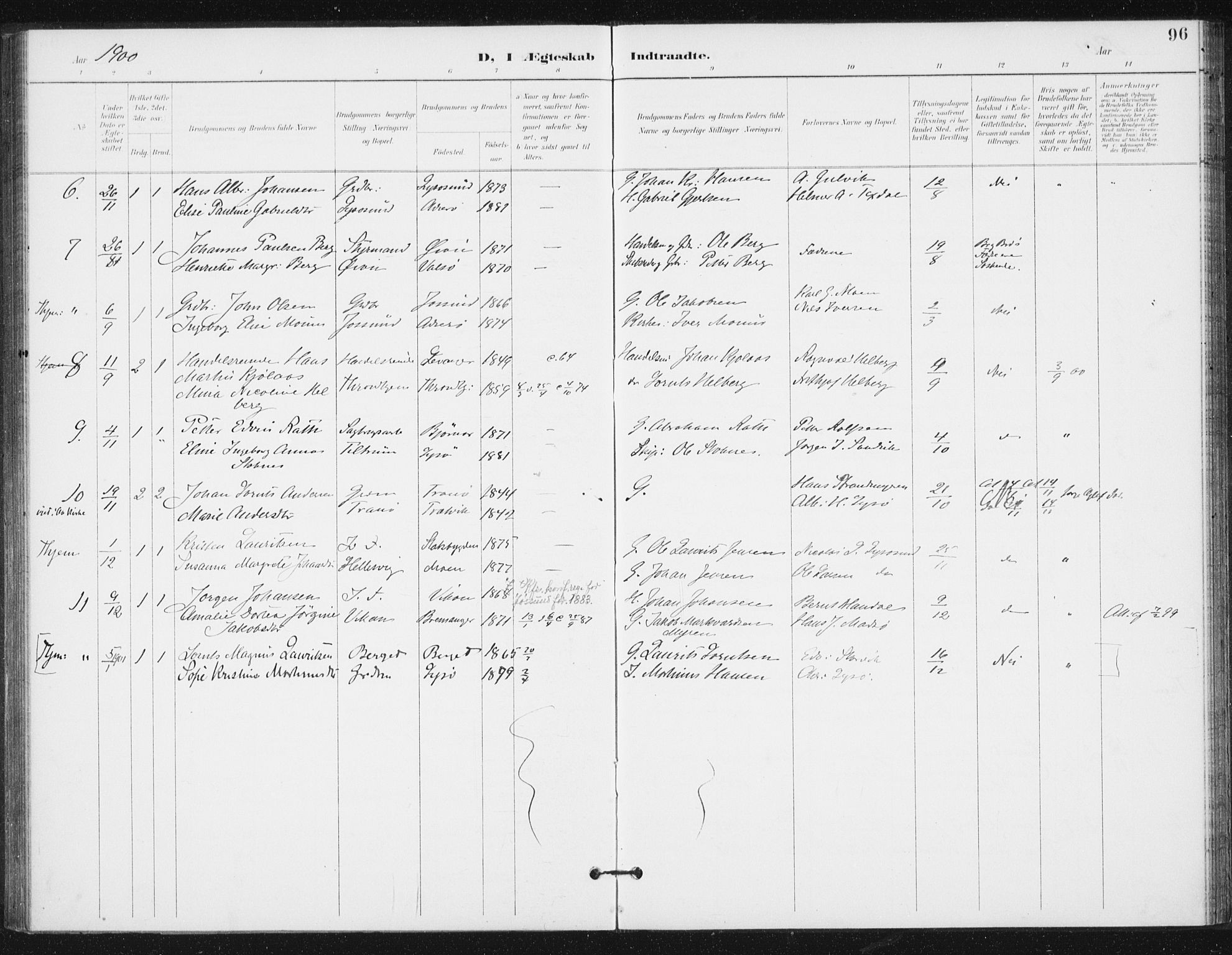 Ministerialprotokoller, klokkerbøker og fødselsregistre - Sør-Trøndelag, SAT/A-1456/654/L0664: Parish register (official) no. 654A02, 1895-1907, p. 96
