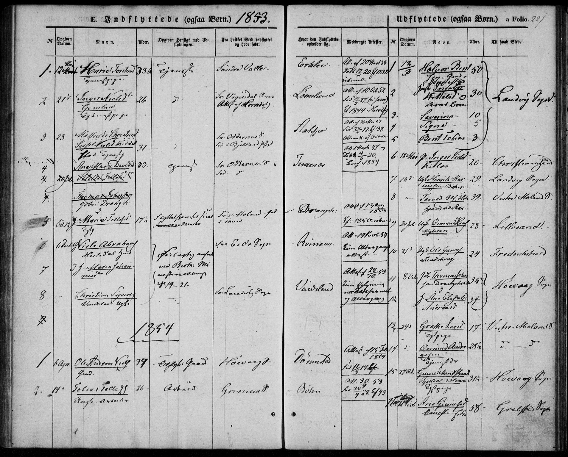 Tveit sokneprestkontor, SAK/1111-0043/F/Fa/L0005: Parish register (official) no. A 5, 1853-1871, p. 227