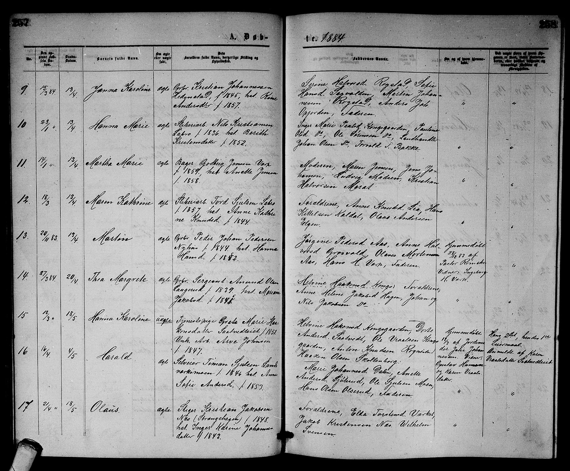 Sandsvær kirkebøker, SAKO/A-244/G/Gb/L0001: Parish register (copy) no. II 1, 1874-1885, p. 257-258
