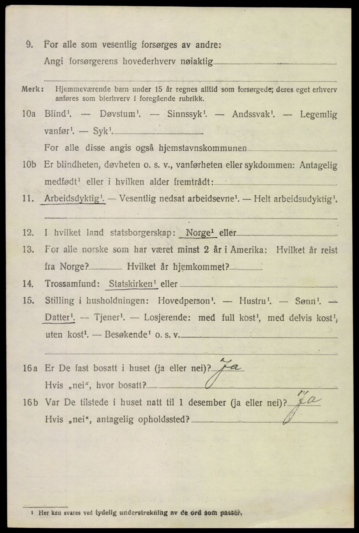 SAH, 1920 census for Vestre Slidre, 1920, p. 5607