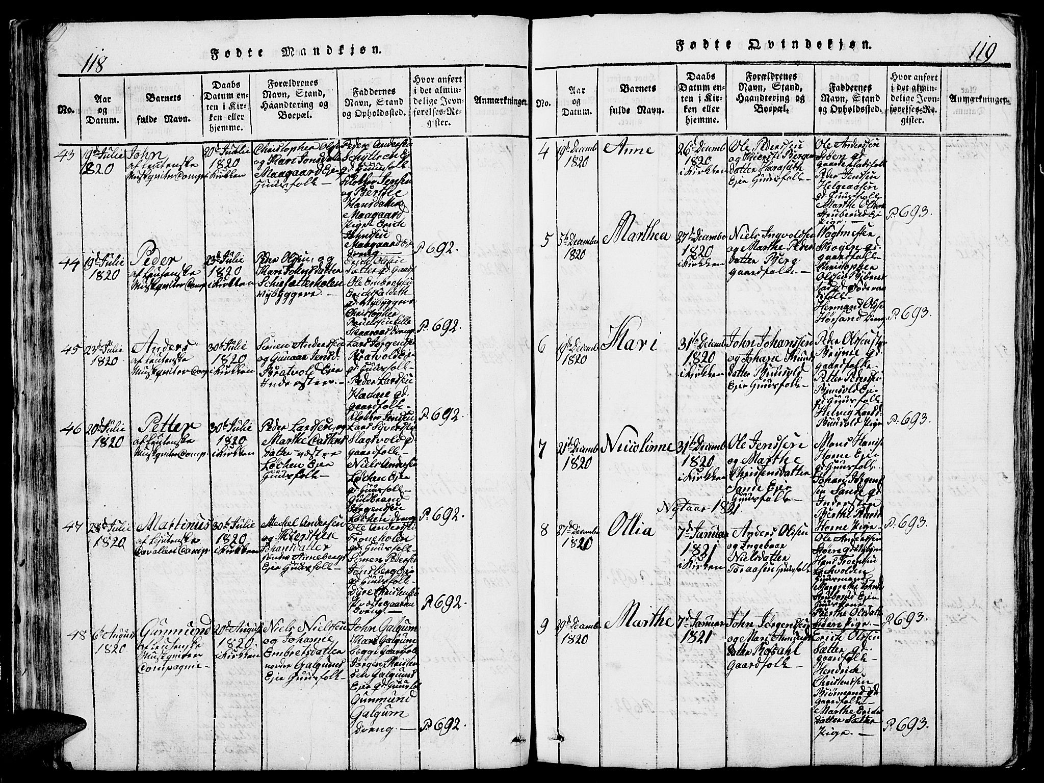 Romedal prestekontor, SAH/PREST-004/L/L0005: Parish register (copy) no. 5, 1814-1829, p. 118-119