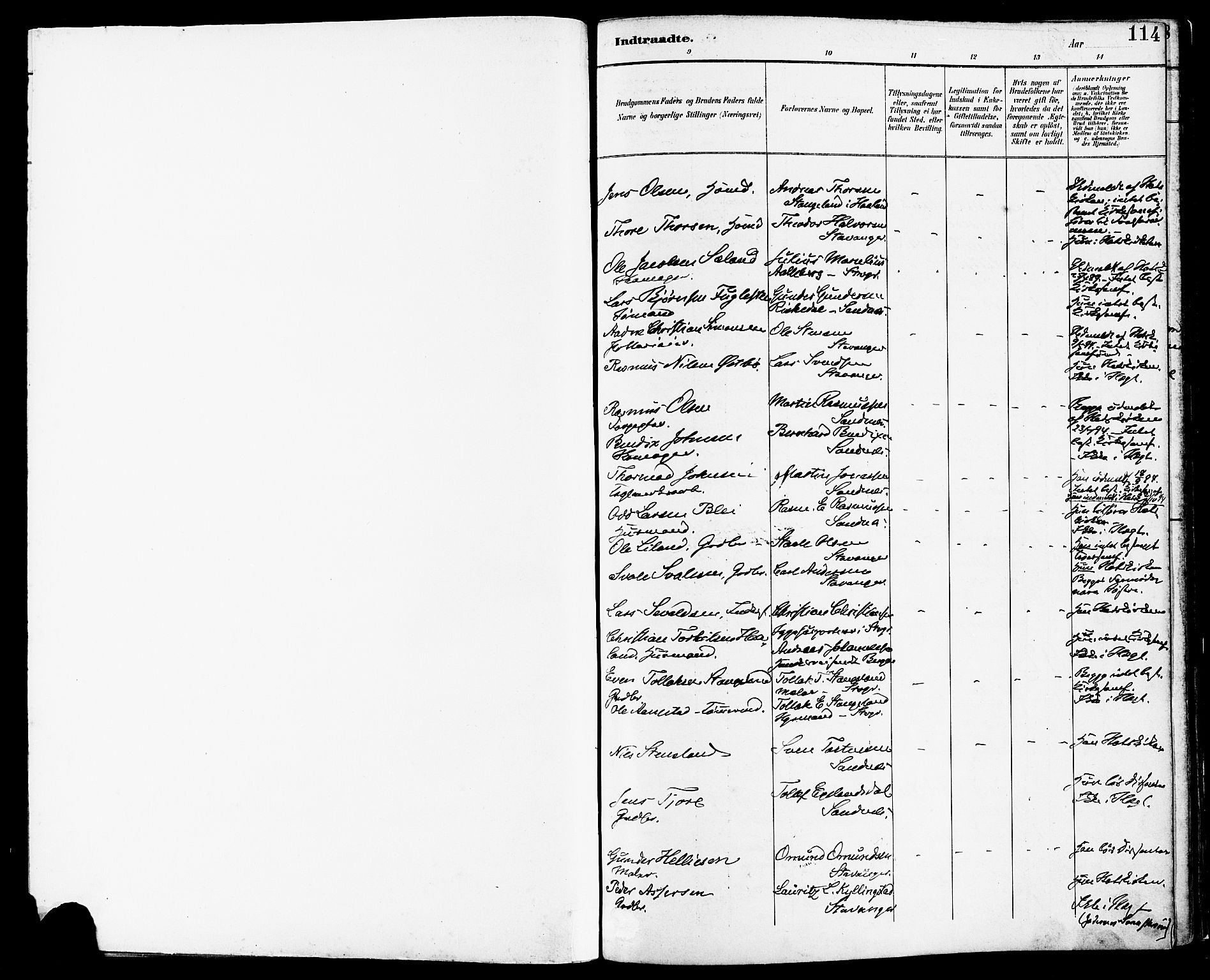 Høyland sokneprestkontor, AV/SAST-A-101799/001/30BA/L0014: Parish register (official) no. A 12, 1890-1898, p. 114