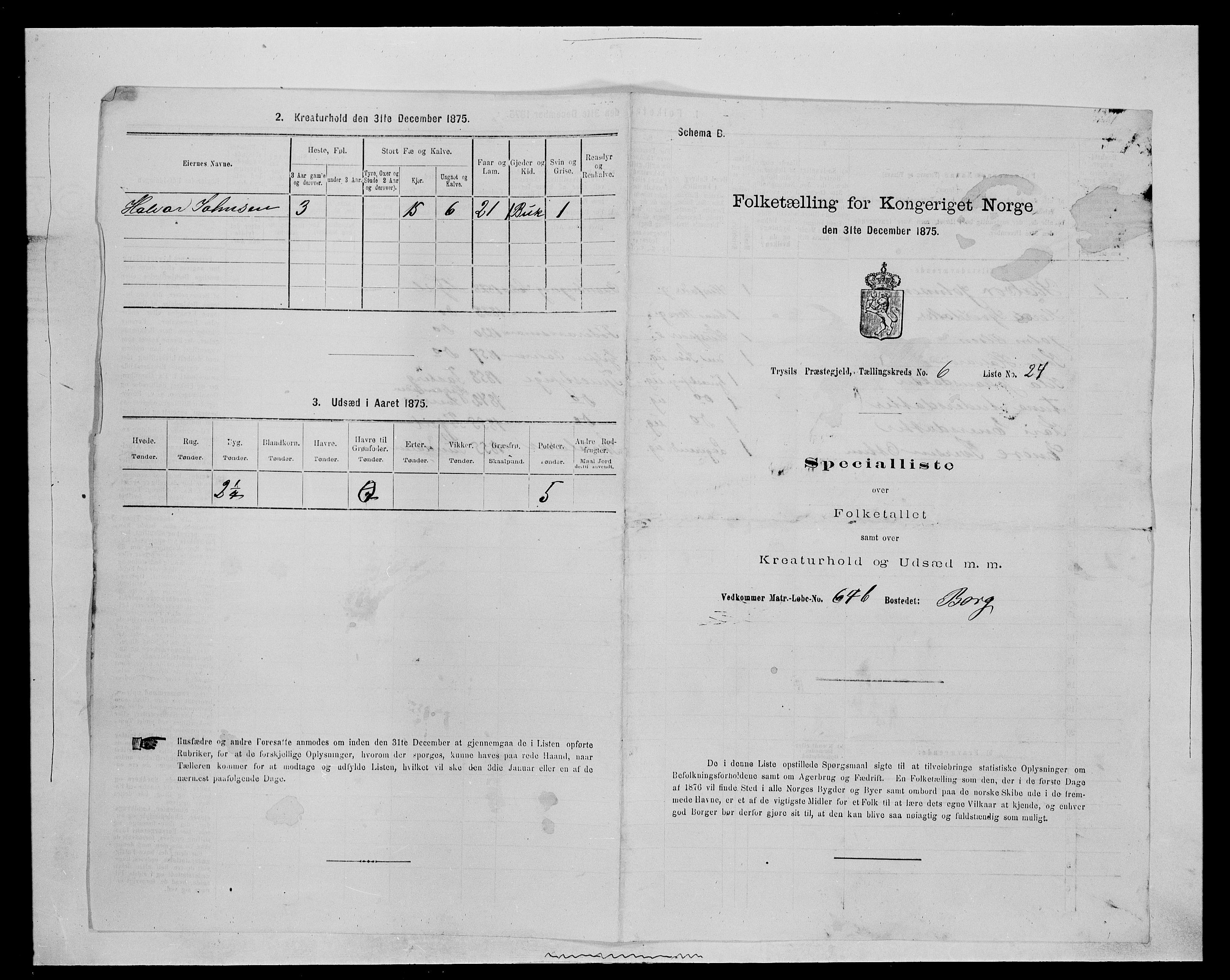 SAH, 1875 census for 0428P Trysil, 1875, p. 767