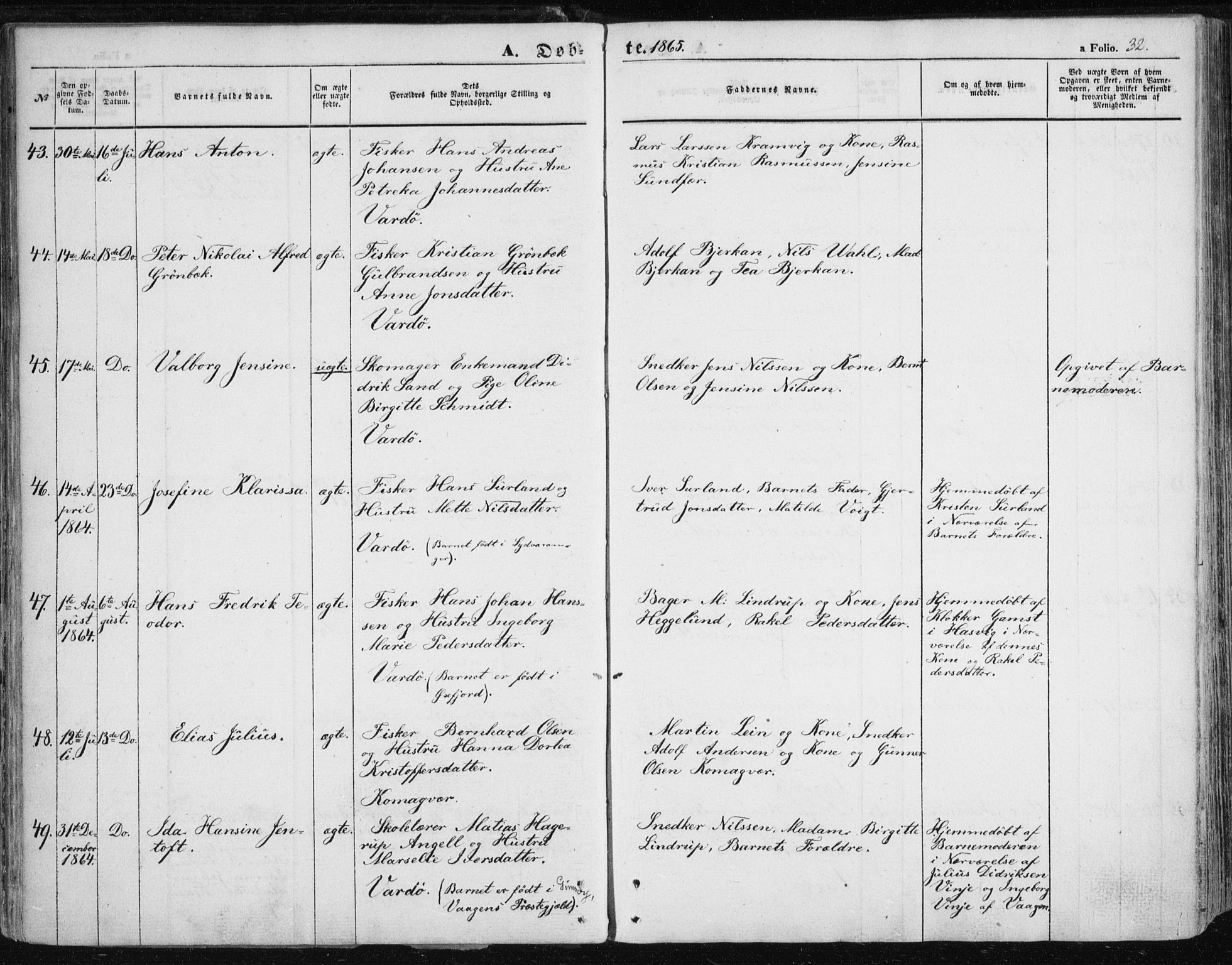 Vardø sokneprestkontor, SATØ/S-1332/H/Ha/L0004kirke: Parish register (official) no. 4, 1862-1871, p. 32