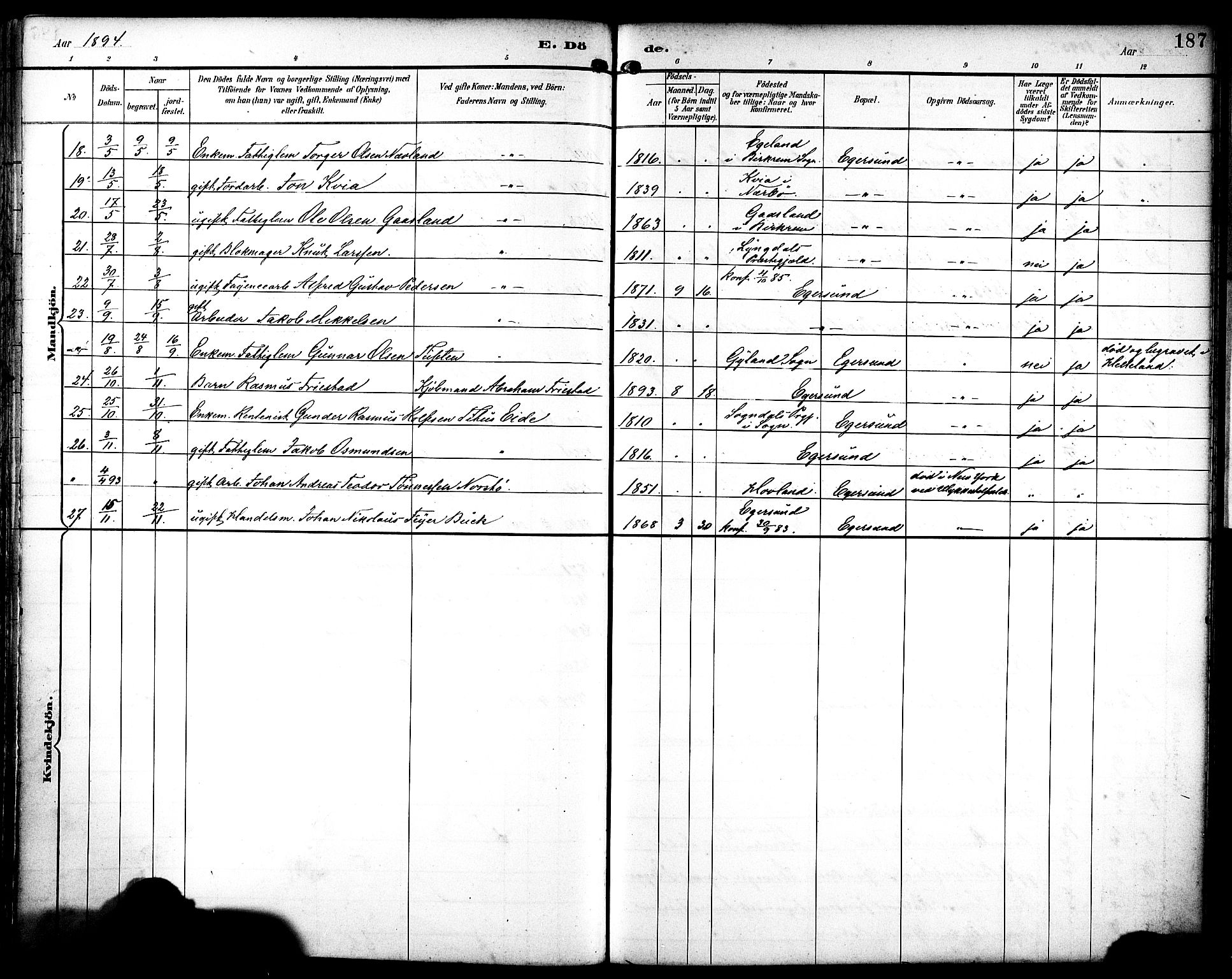 Eigersund sokneprestkontor, AV/SAST-A-101807/S08/L0019: Parish register (official) no. A 18, 1892-1905, p. 187