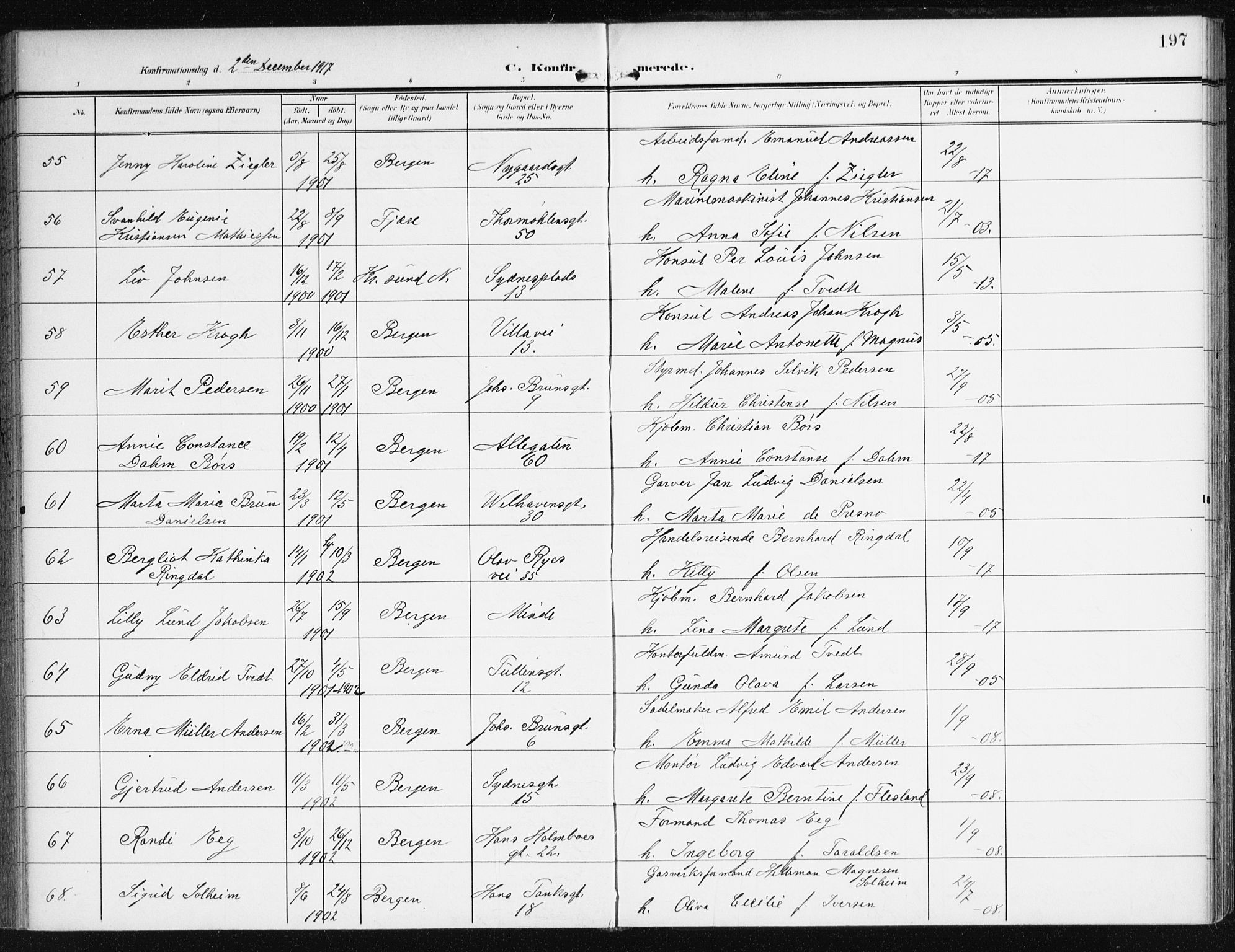 Johanneskirken sokneprestembete, AV/SAB-A-76001/H/Haa/L0009: Parish register (official) no. C 2, 1907-1924, p. 197