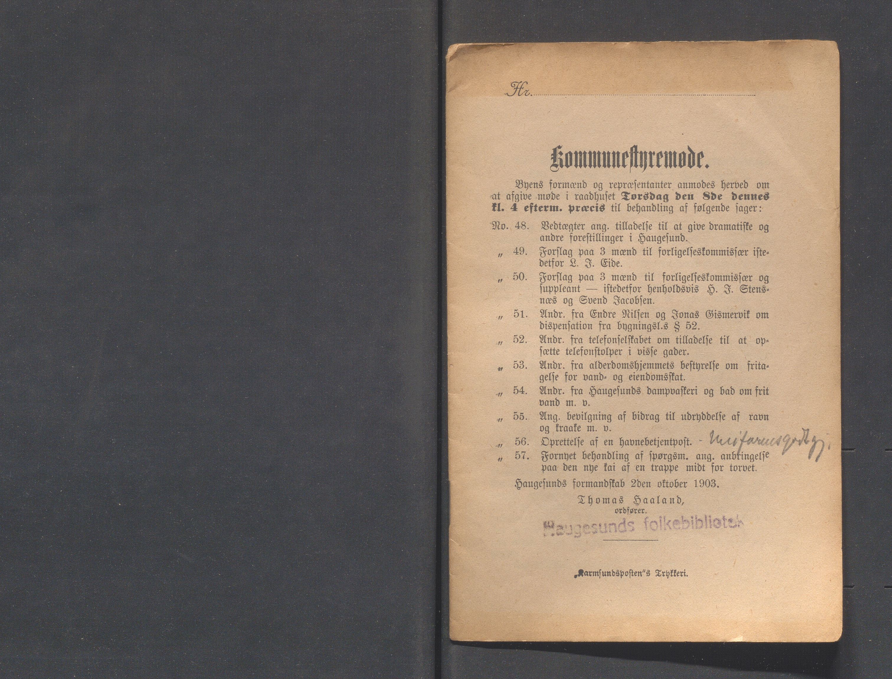 Haugesund kommune - Formannskapet og Bystyret, IKAR/A-740/A/Abb/L0001: Bystyreforhandlinger, 1889-1907, p. 415