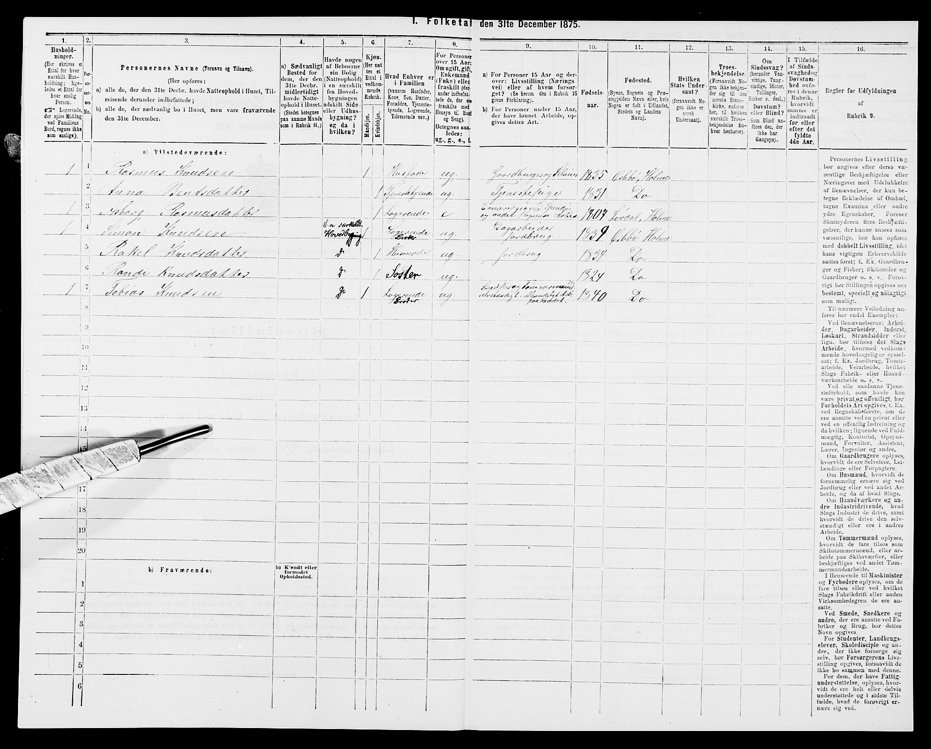 SAK, 1875 census for 1020P Holum, 1875, p. 1059