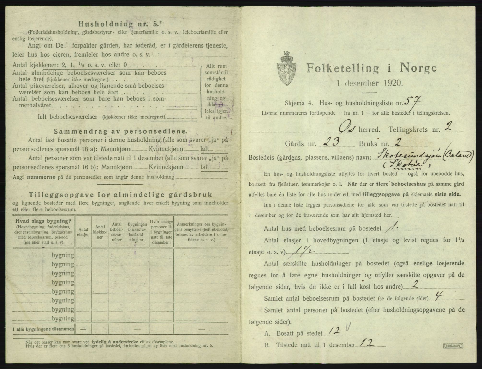 SAB, 1920 census for Os, 1920, p. 251