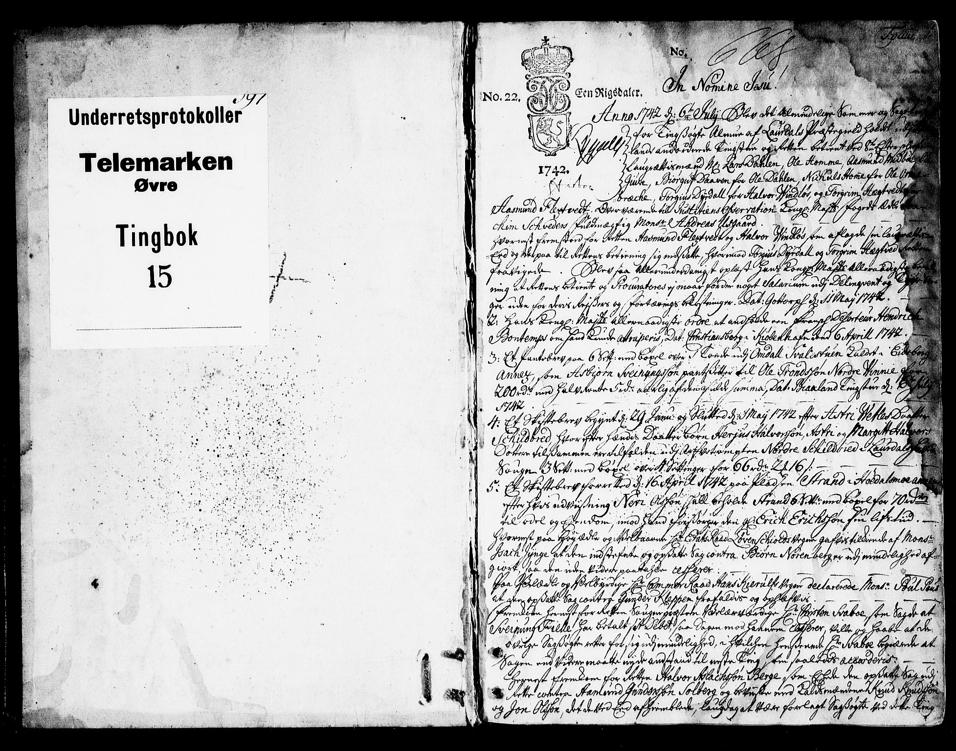 Vest-Telemark sorenskriveri, AV/SAKO-A-134/F/Fa/L0029: Tingbok, 1742-1748, p. 1