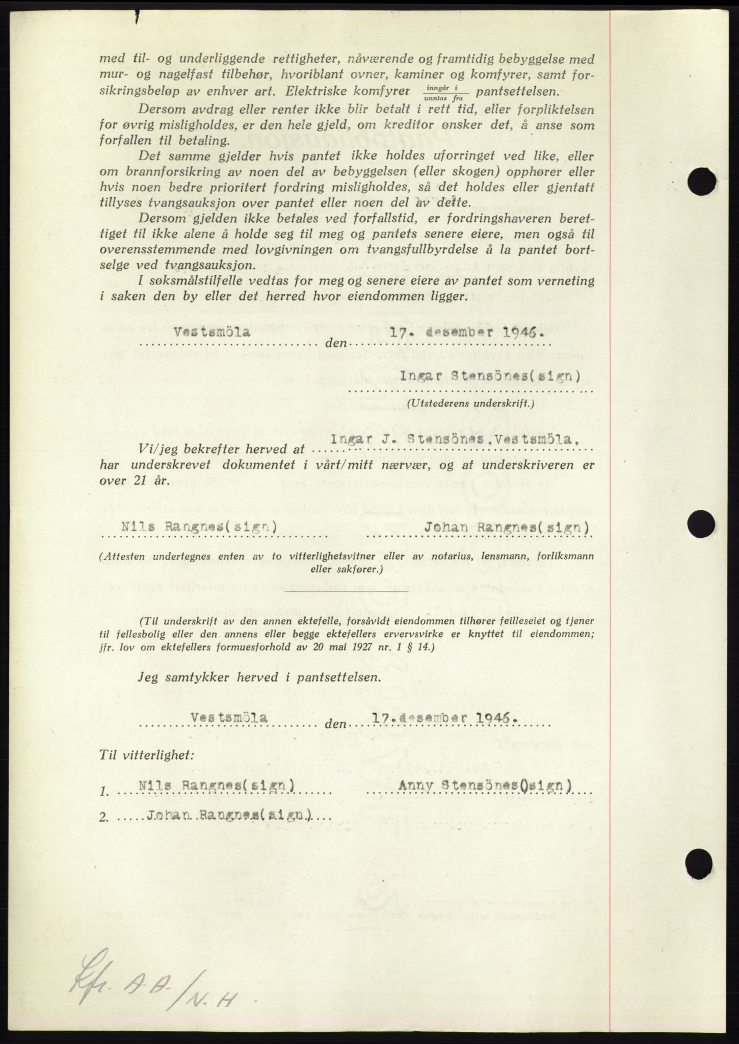 Nordmøre sorenskriveri, AV/SAT-A-4132/1/2/2Ca: Mortgage book no. B95, 1946-1947, Diary no: : 255/1947