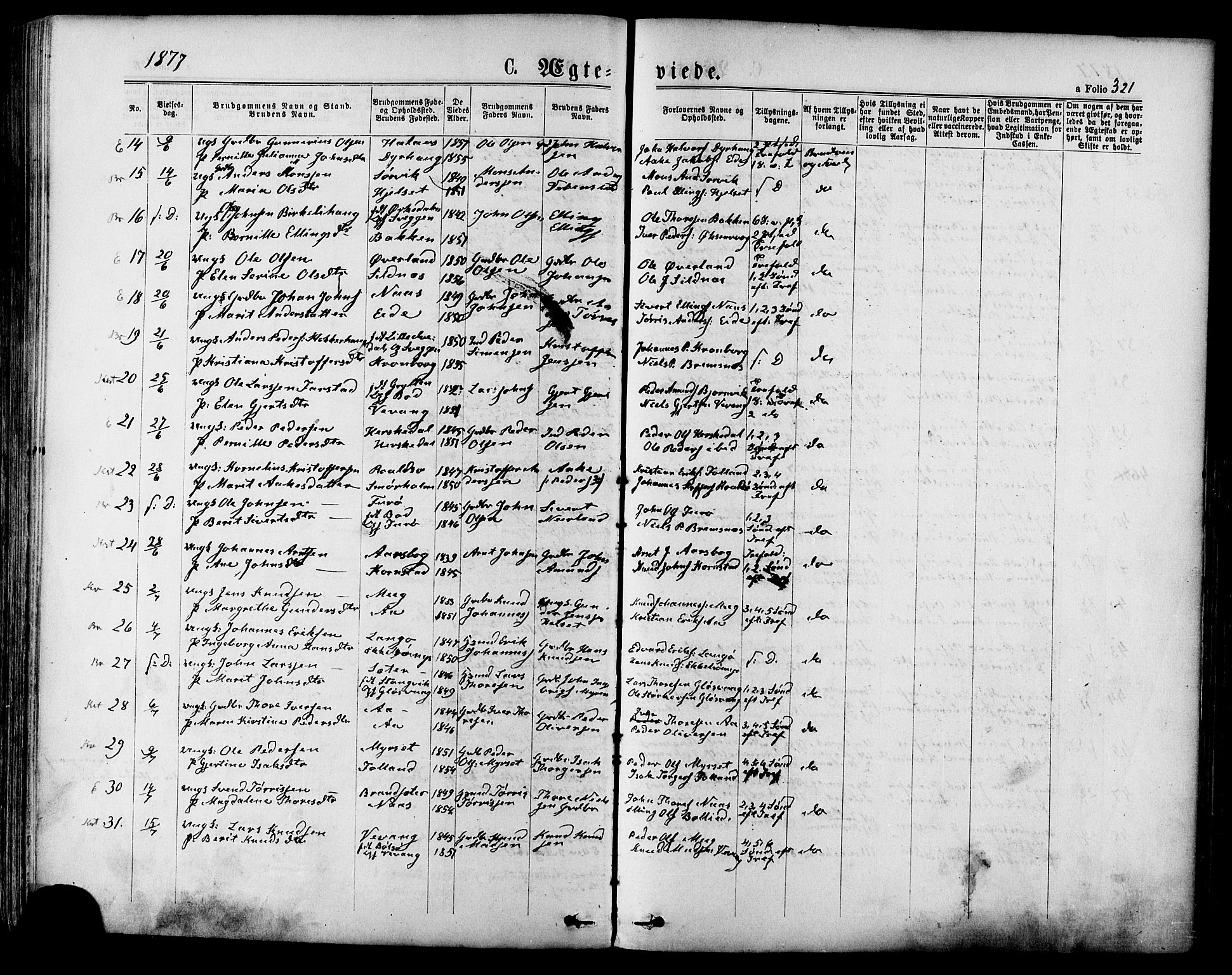 Ministerialprotokoller, klokkerbøker og fødselsregistre - Møre og Romsdal, AV/SAT-A-1454/568/L0805: Parish register (official) no. 568A12 /1, 1869-1884, p. 321