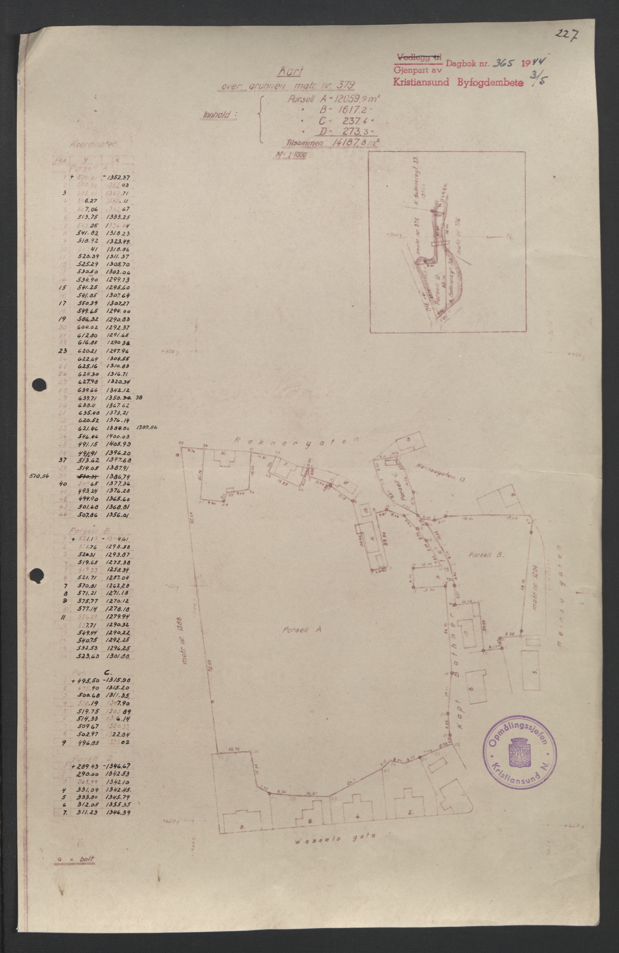 Kristiansund byfogd, AV/SAT-A-4587/A/27: Mortgage book no. 37, 1942-1945, Diary no: : 365/1944