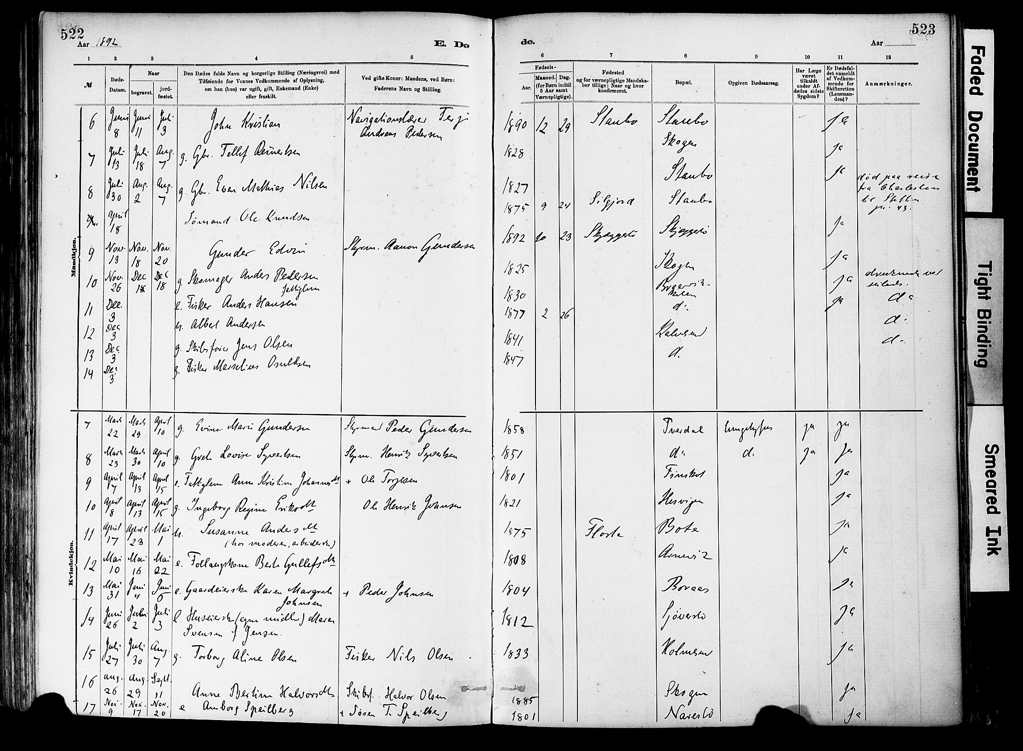 Dypvåg sokneprestkontor, SAK/1111-0007/F/Fa/Fab/L0001: Parish register (official) no. A 1, 1885-1912, p. 522-523