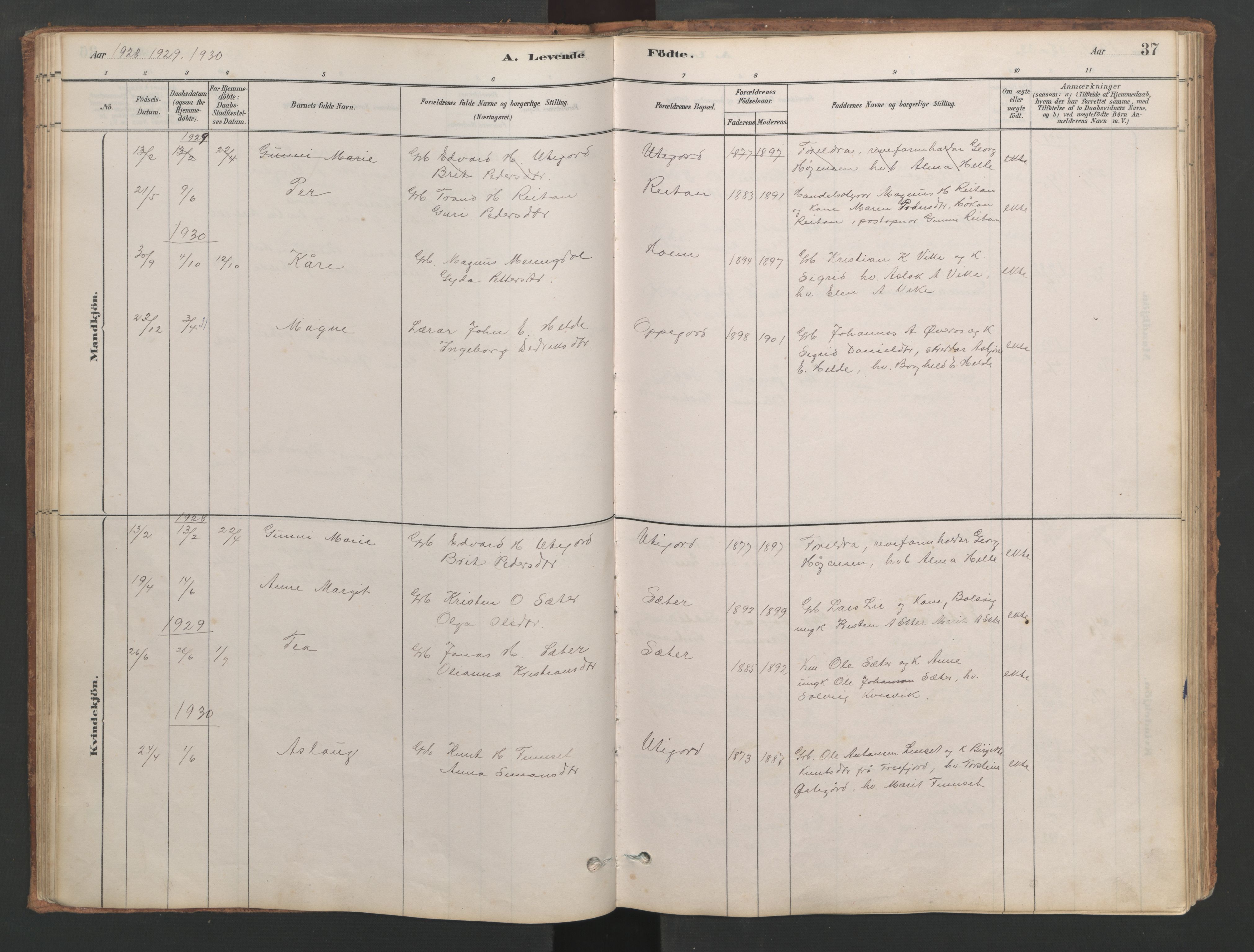 Ministerialprotokoller, klokkerbøker og fødselsregistre - Møre og Romsdal, AV/SAT-A-1454/553/L0642: Parish register (copy) no. 553C01, 1880-1968, p. 37