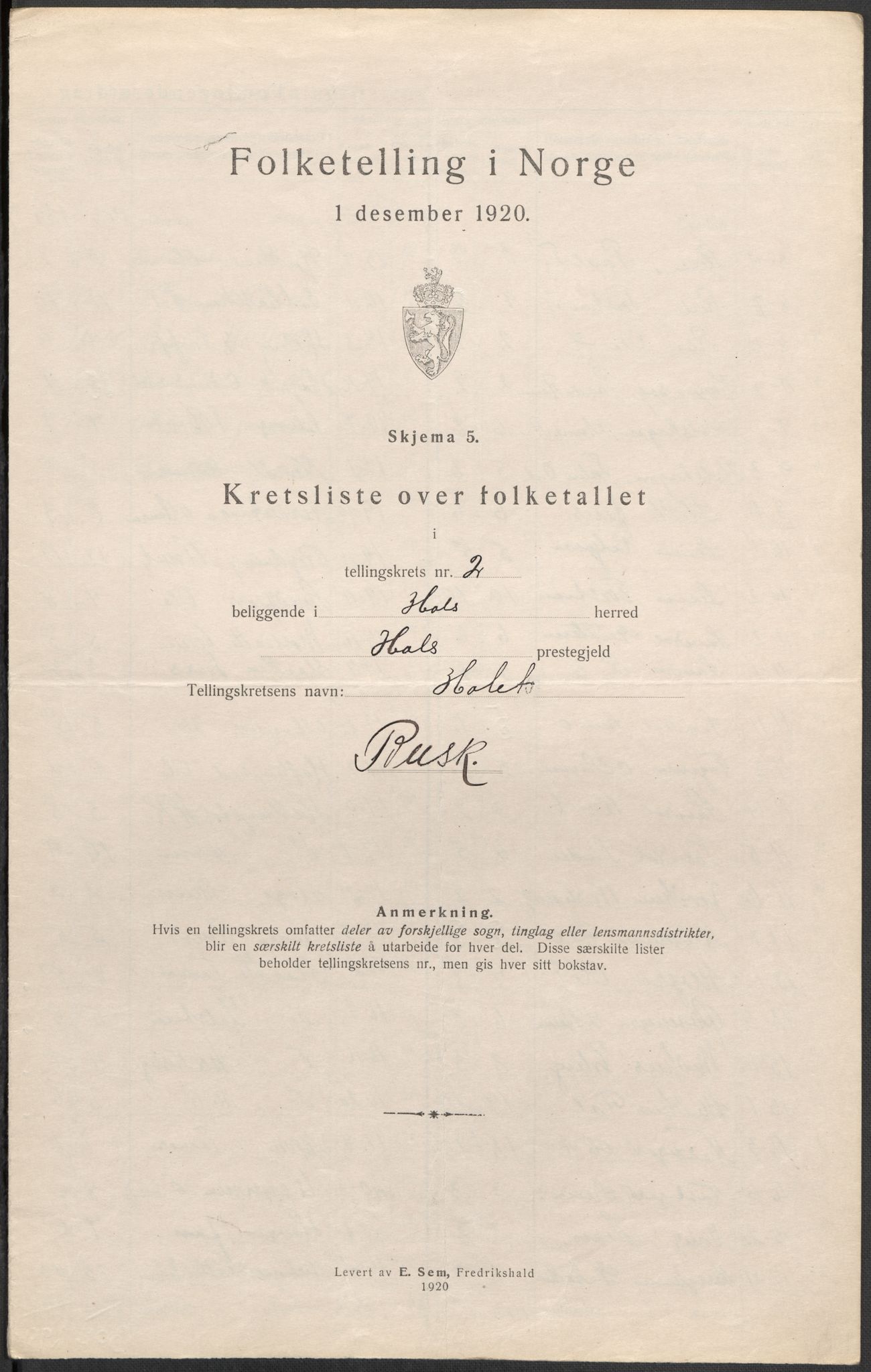 SAKO, 1920 census for Hol (Buskerud), 1920, p. 15