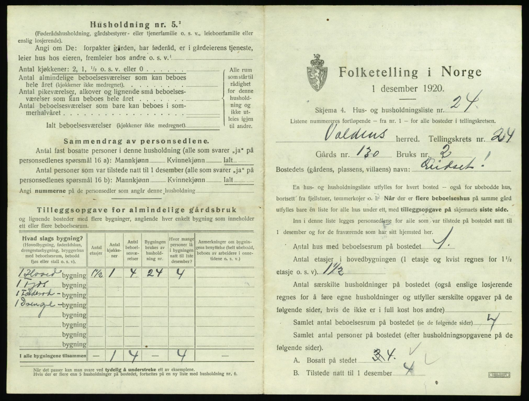 SAT, 1920 census for Volda, 1920, p. 1626