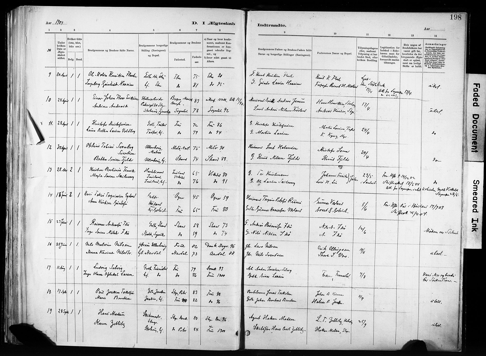Hetland sokneprestkontor, SAST/A-101826/30/30BA/L0011: Parish register (official) no. A 11, 1884-1911, p. 198