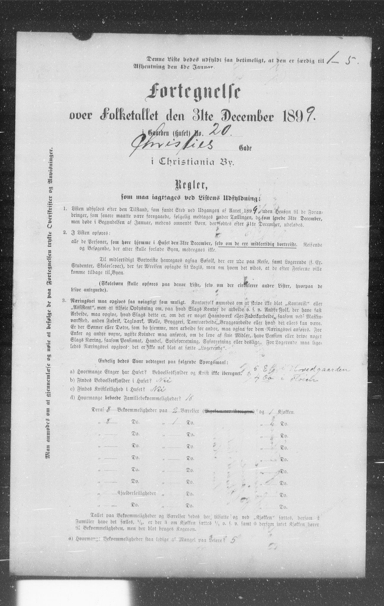 OBA, Municipal Census 1899 for Kristiania, 1899, p. 1664