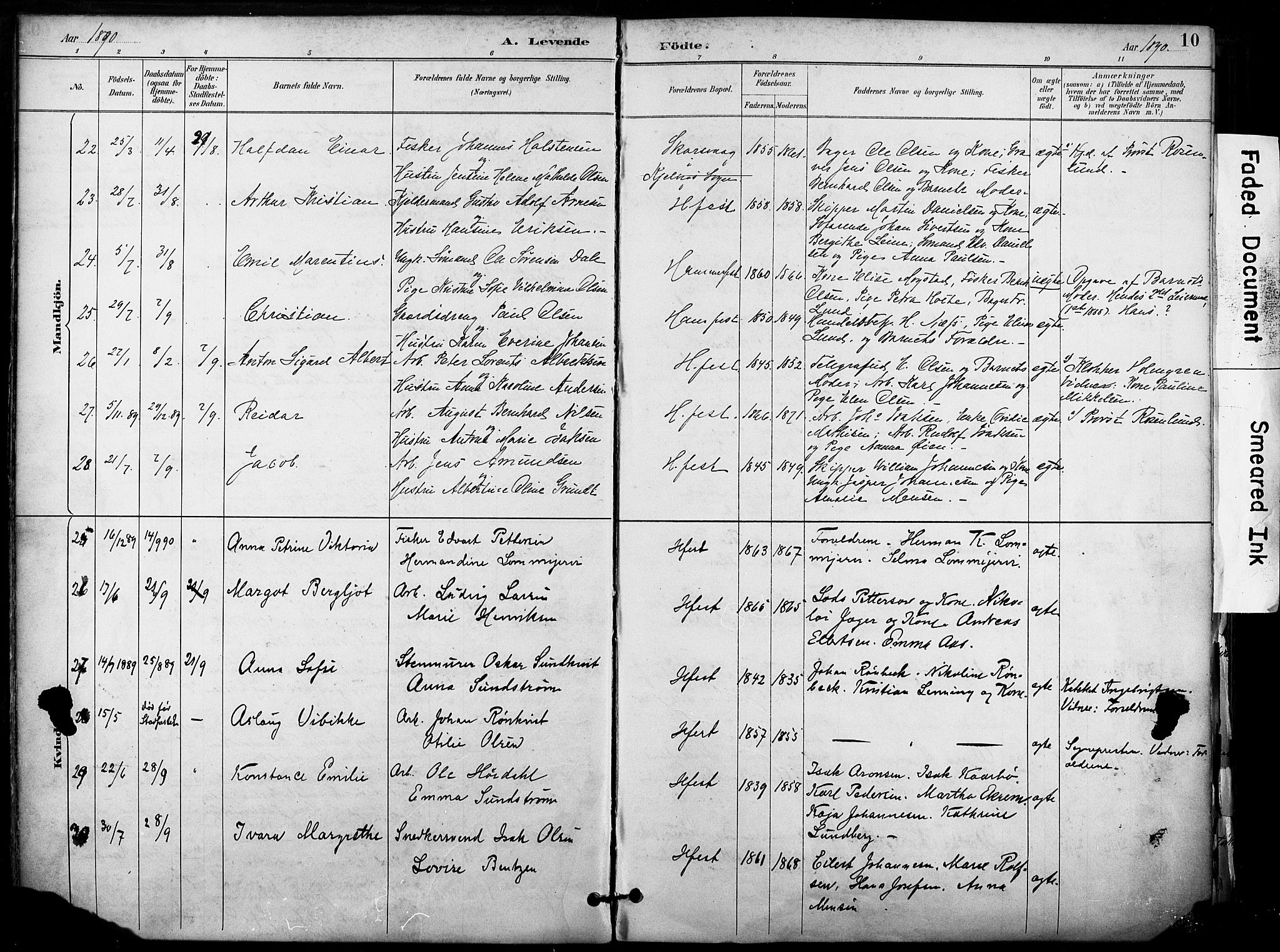 Hammerfest sokneprestkontor, SATØ/S-1347/H/Ha/L0009.kirke: Parish register (official) no. 9, 1889-1897, p. 10