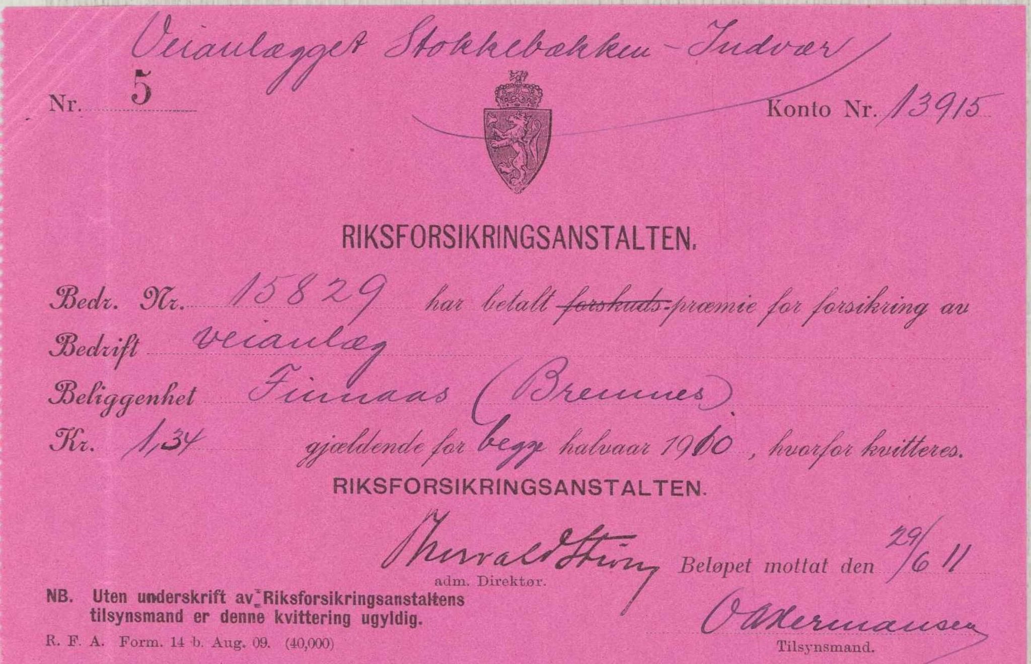 Finnaas kommune. Formannskapet, IKAH/1218a-021/E/Ea/L0001/0001: Rekneskap for veganlegg / Rekneskap for veganlegget Indvær - Stokkabakken, 1910-1915, p. 25