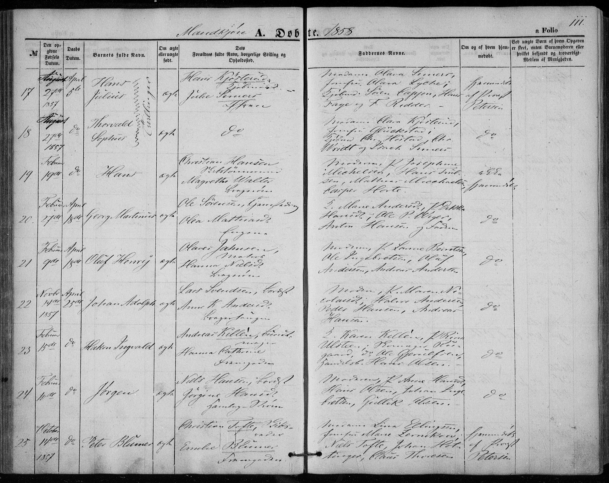 Bragernes kirkebøker, SAKO/A-6/F/Fb/L0002: Parish register (official) no. II 2, 1848-1859, p. 111