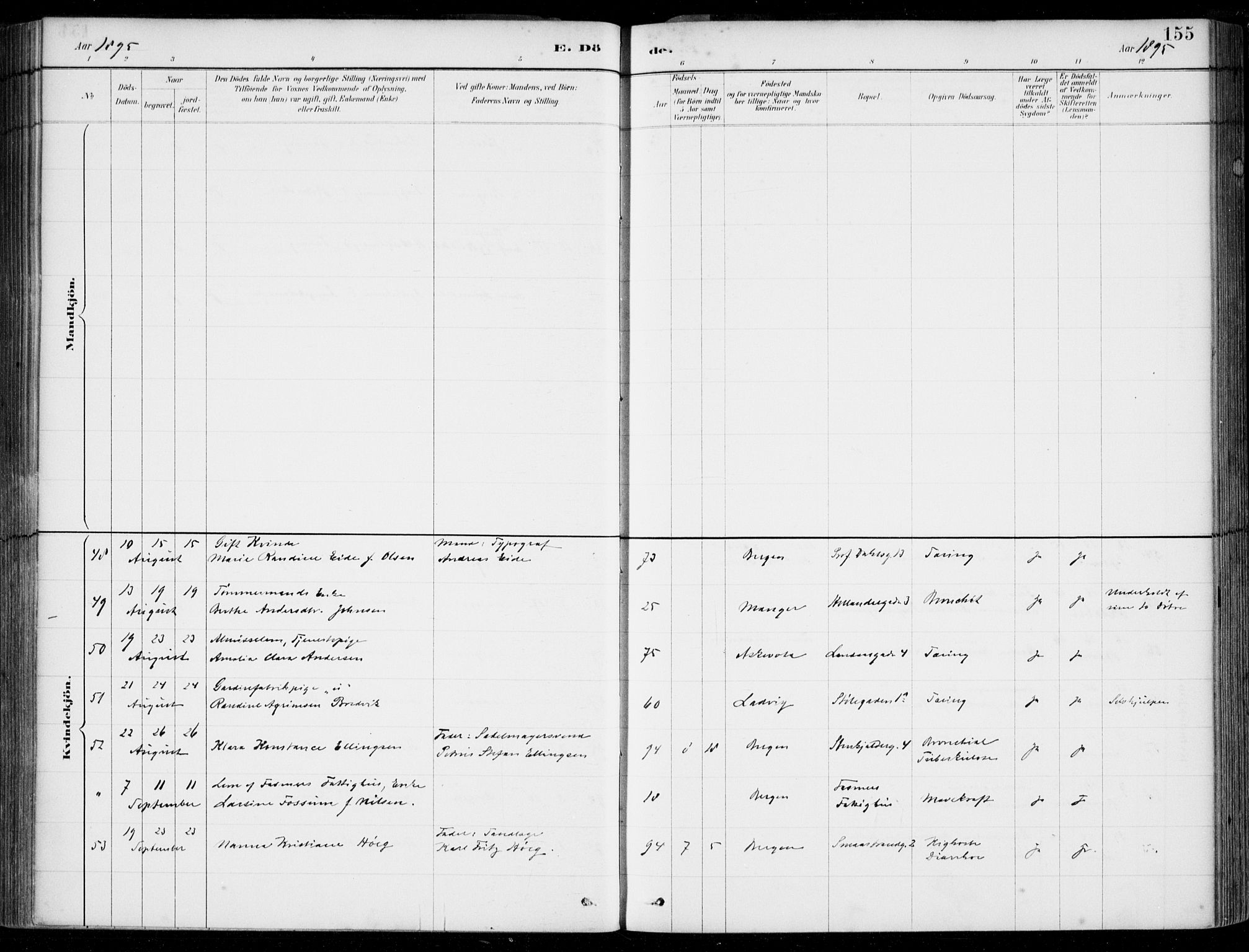 Korskirken sokneprestembete, AV/SAB-A-76101/H/Hab: Parish register (copy) no. E 4, 1884-1910, p. 155