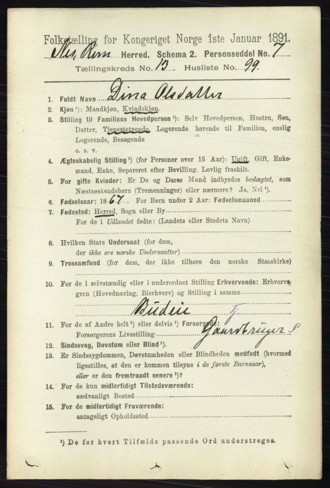 RA, 1891 census for 0236 Nes, 1891, p. 8410