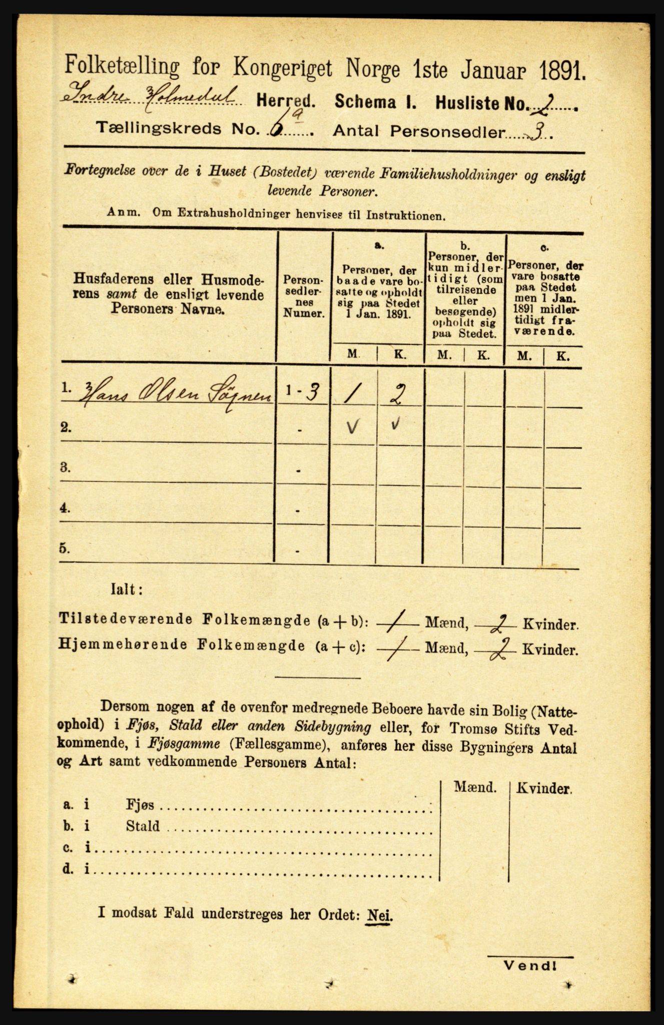 RA, 1891 census for 1430 Indre Holmedal, 1891, p. 2395