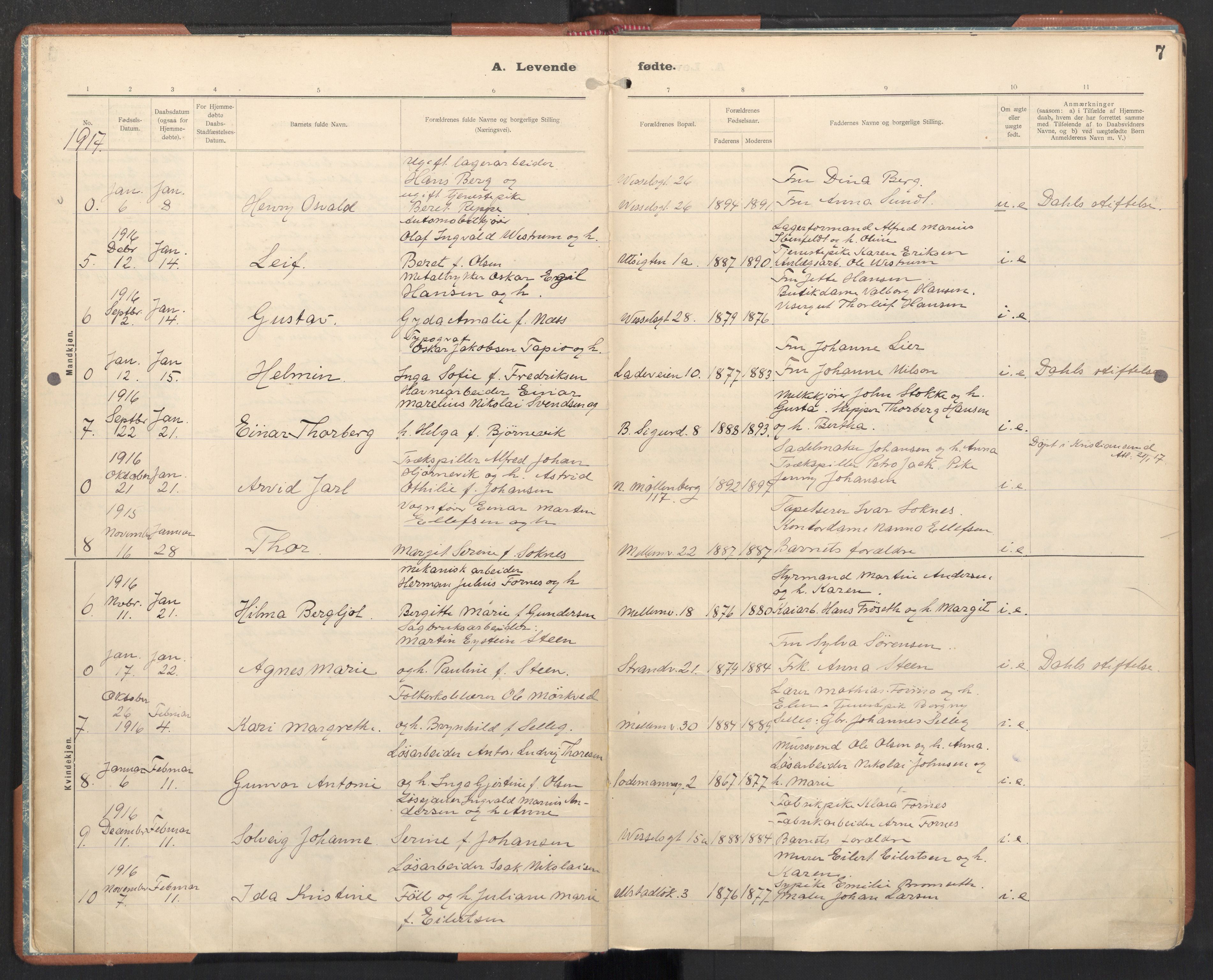 Ministerialprotokoller, klokkerbøker og fødselsregistre - Sør-Trøndelag, SAT/A-1456/605/L0246: Parish register (official) no. 605A08, 1916-1920, p. 7