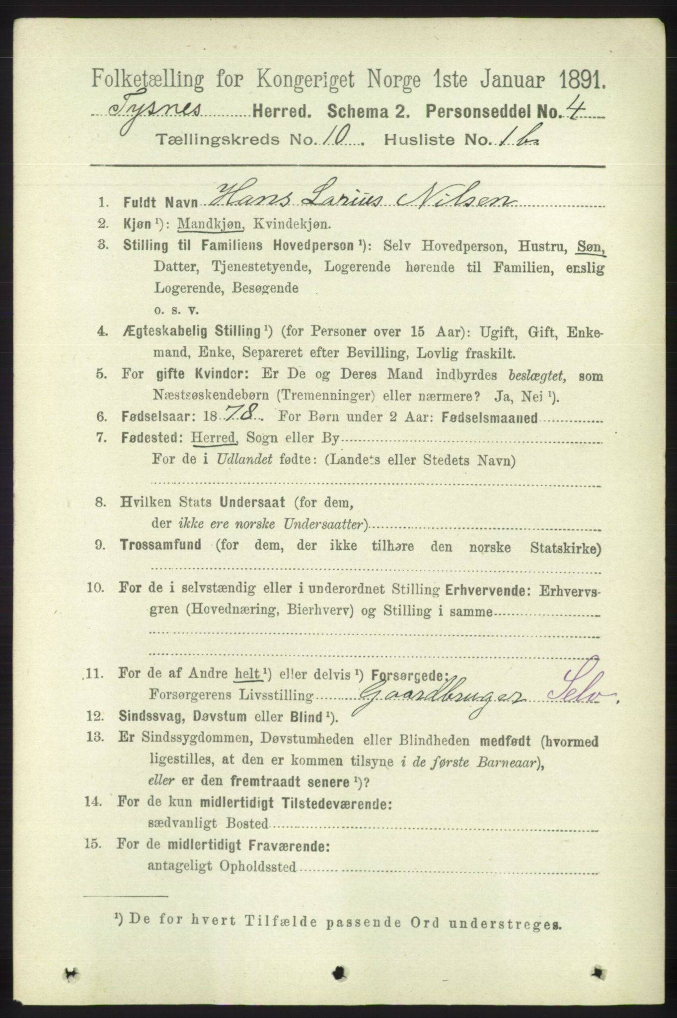 RA, 1891 census for 1223 Tysnes, 1891, p. 4858