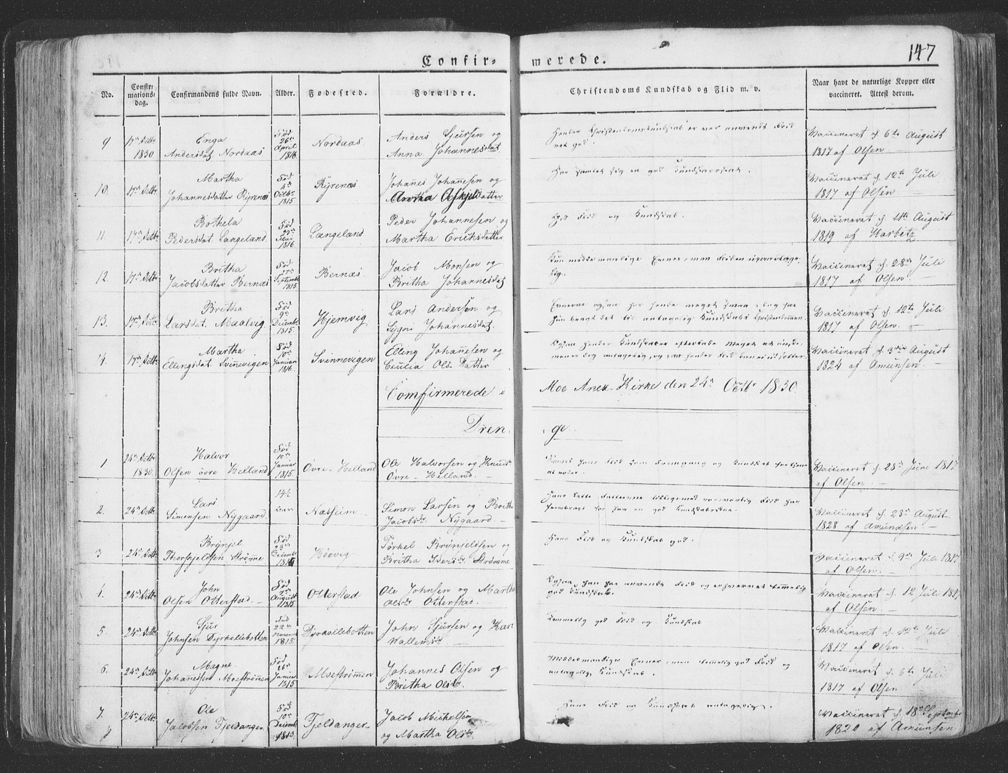 Hosanger sokneprestembete, AV/SAB-A-75801/H/Haa: Parish register (official) no. A 6, 1824-1835, p. 147