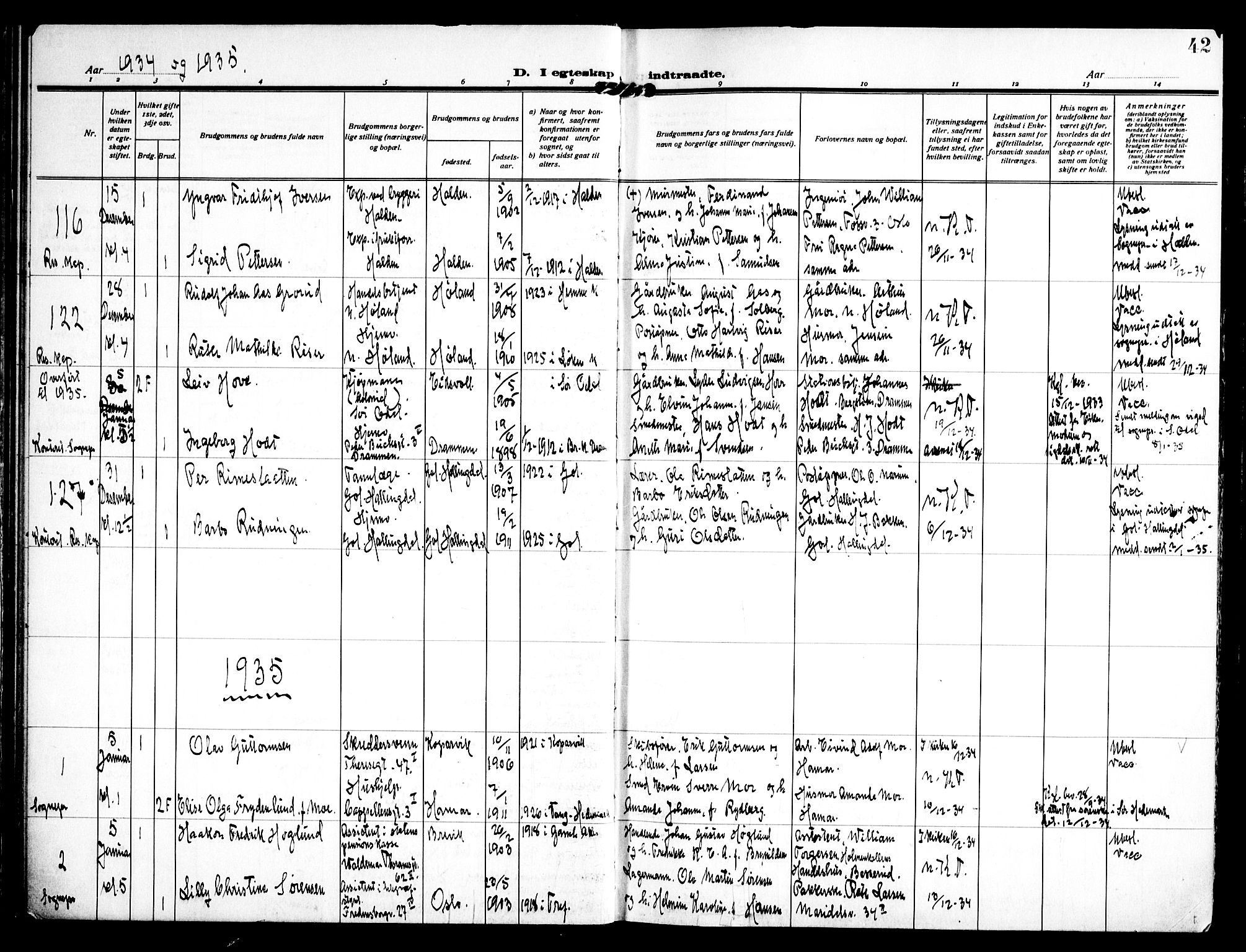 Trefoldighet prestekontor Kirkebøker, AV/SAO-A-10882/H/Ha/L0005: Banns register no. 5, 1932-1952, p. 42