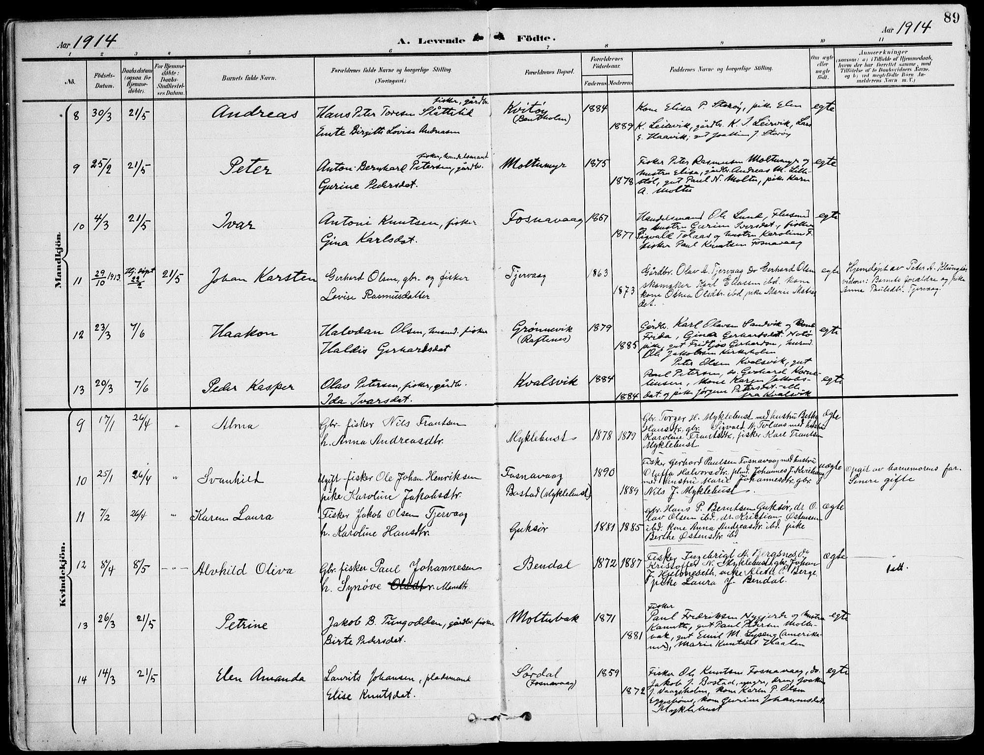 Ministerialprotokoller, klokkerbøker og fødselsregistre - Møre og Romsdal, SAT/A-1454/507/L0075: Parish register (official) no. 507A10, 1901-1920, p. 89