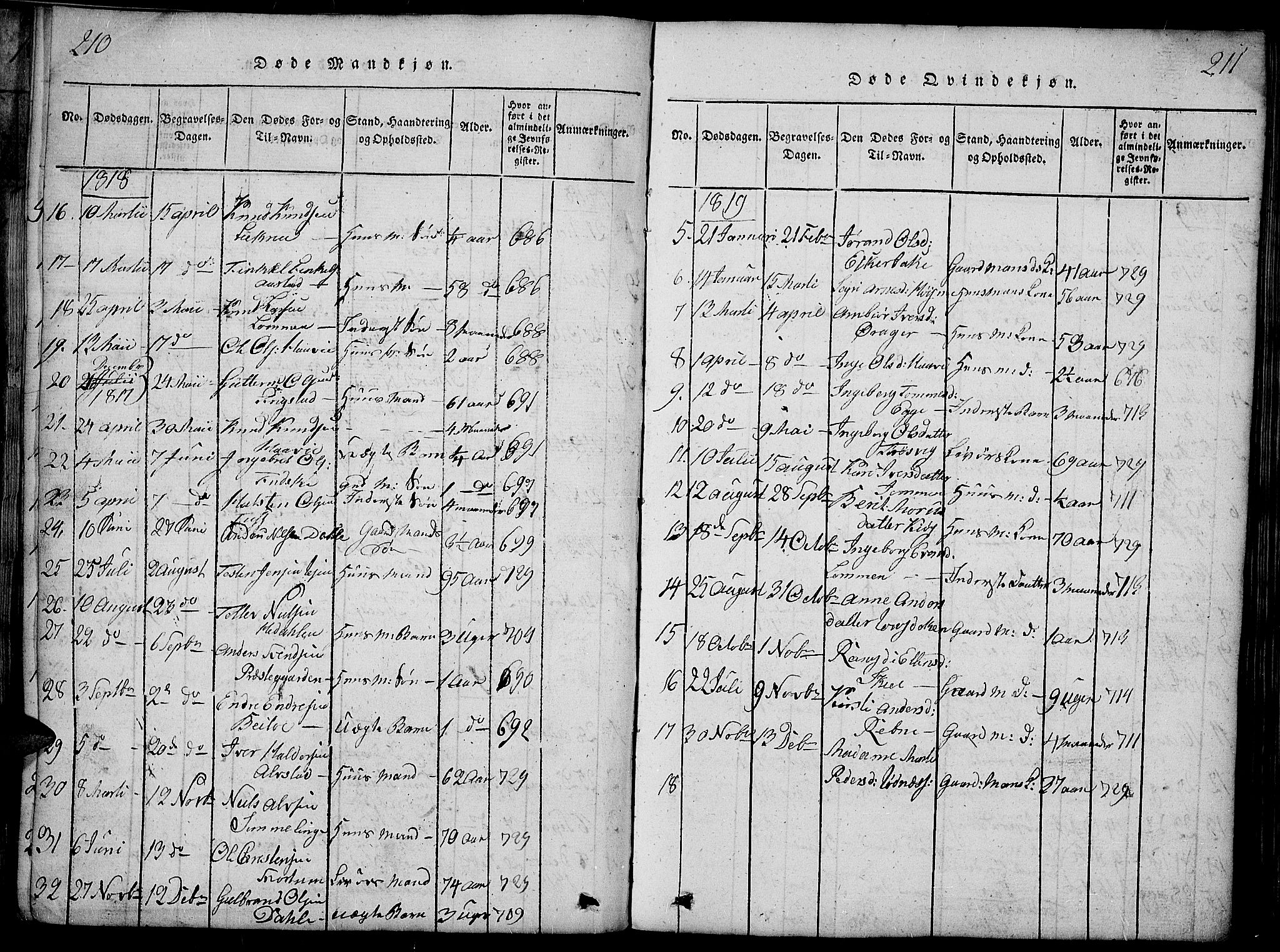 Slidre prestekontor, SAH/PREST-134/H/Ha/Haa/L0002: Parish register (official) no. 2, 1814-1830, p. 210-211