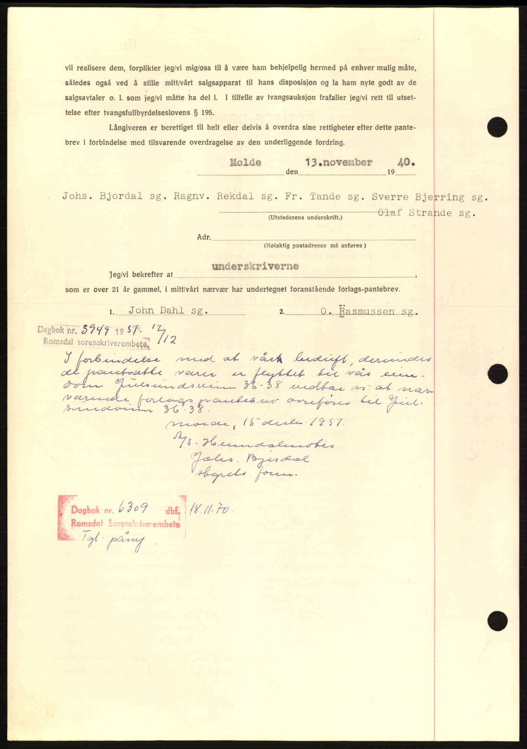 Romsdal sorenskriveri, AV/SAT-A-4149/1/2/2C: Mortgage book no. B2, 1939-1945, Diary no: : 1459/1940