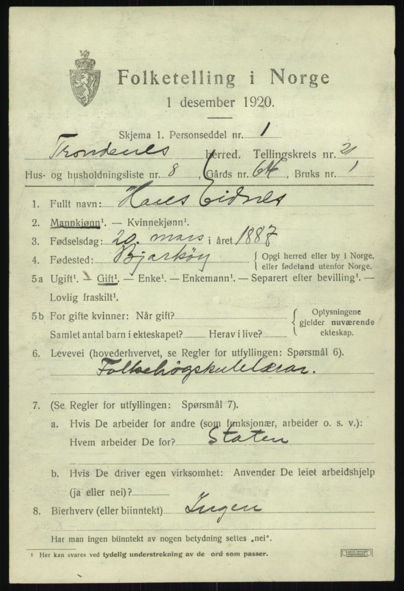 SATØ, 1920 census for Trondenes, 1920, p. 16384