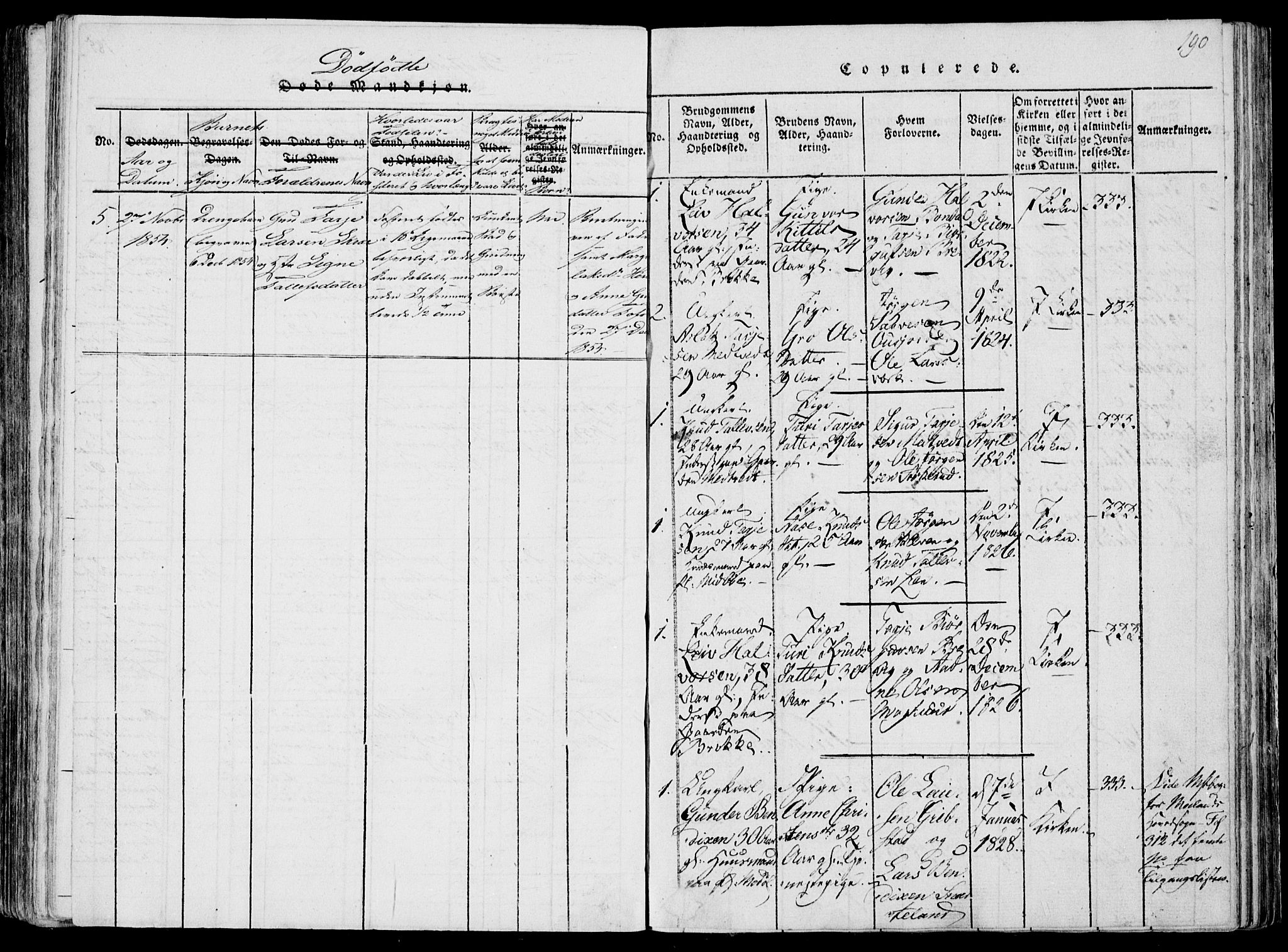 Fyresdal kirkebøker, SAKO/A-263/F/Fa/L0004: Parish register (official) no. I 4, 1815-1854, p. 190