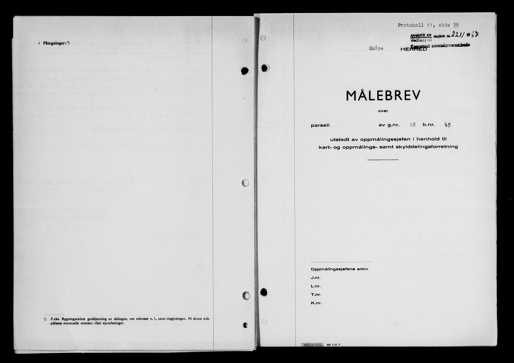 Karmsund sorenskriveri, AV/SAST-A-100311/01/II/IIB/L0125: Mortgage book no. 105A, 1957-1957, Diary no: : 2211/1957