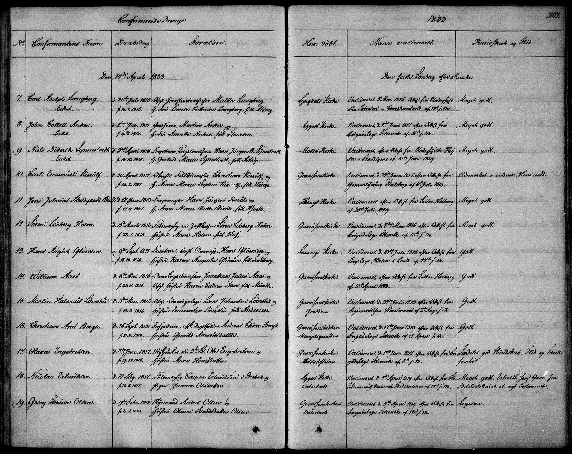 Garnisonsmenigheten Kirkebøker, SAO/A-10846/F/Fa/L0006: Parish register (official) no. 6, 1828-1841, p. 271