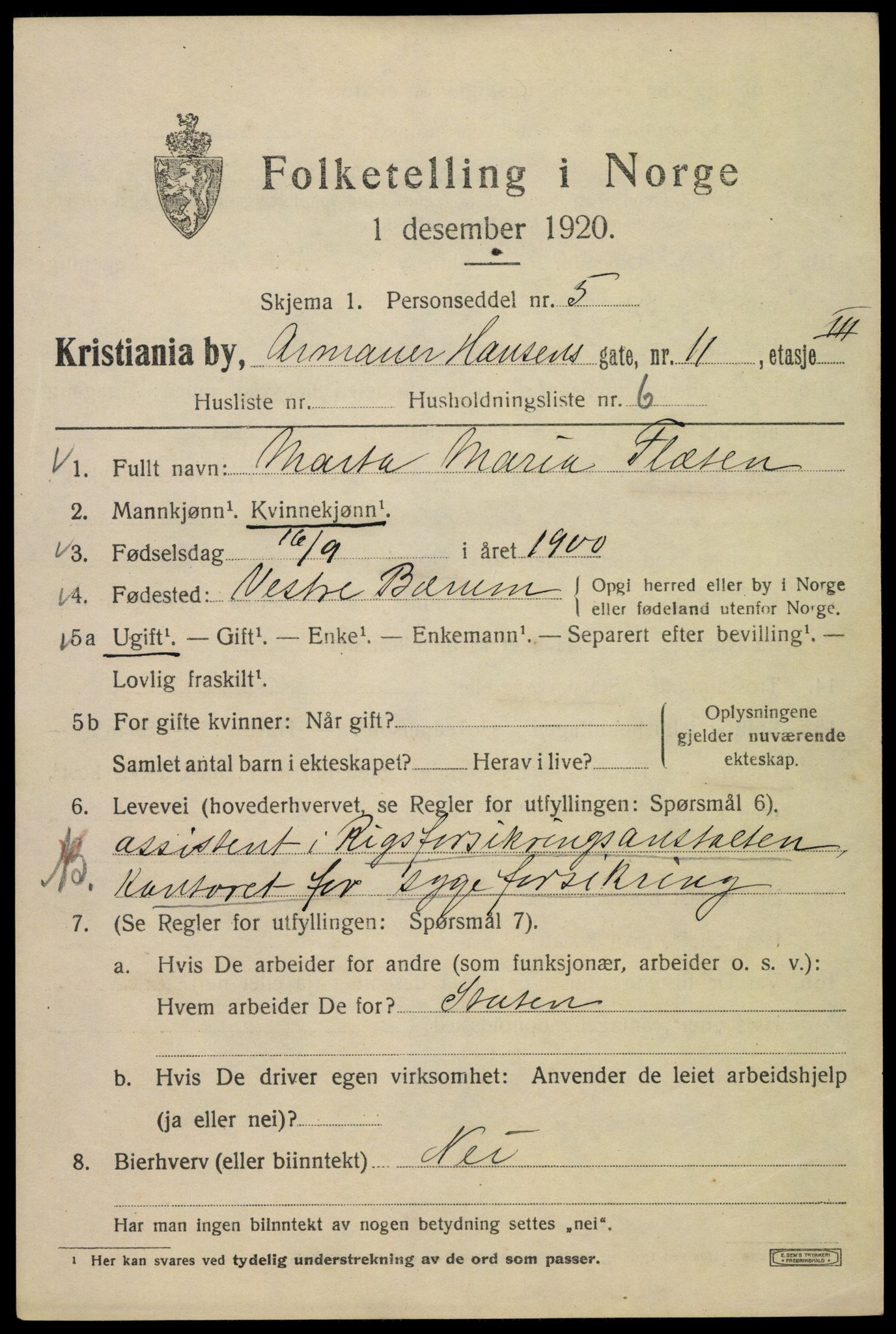 SAO, 1920 census for Kristiania, 1920, p. 145375