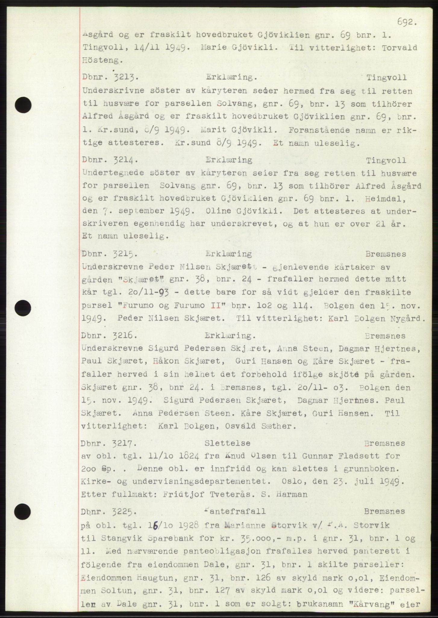 Nordmøre sorenskriveri, AV/SAT-A-4132/1/2/2Ca: Mortgage book no. C82b, 1946-1951, Diary no: : 3213/1949