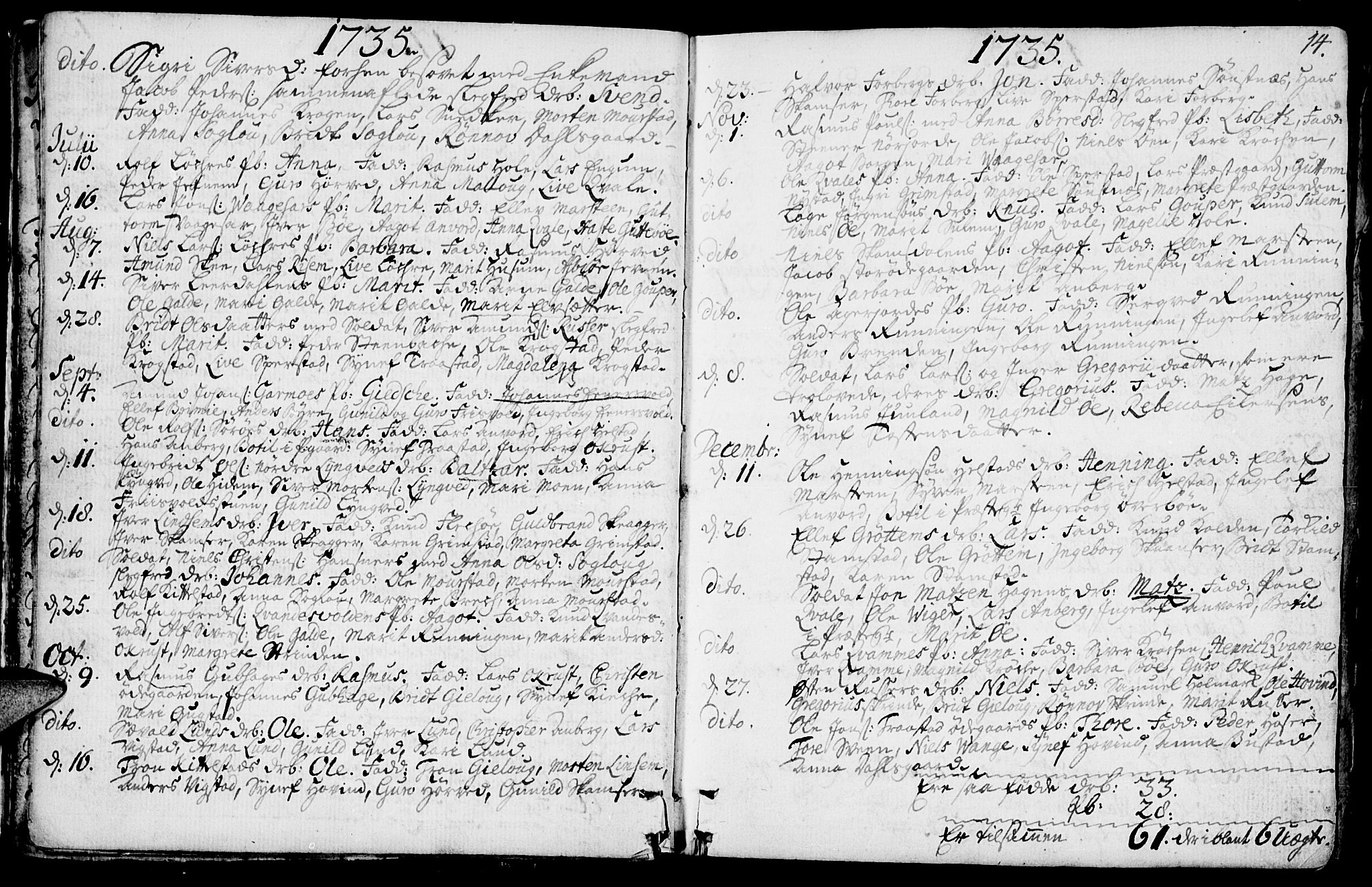 Lom prestekontor, SAH/PREST-070/K/L0001: Parish register (official) no. 1, 1733-1748, p. 14