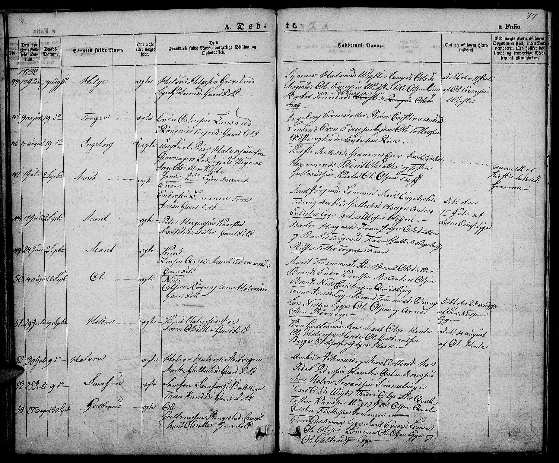 Slidre prestekontor, SAH/PREST-134/H/Ha/Haa/L0003: Parish register (official) no. 3, 1831-1843, p. 17