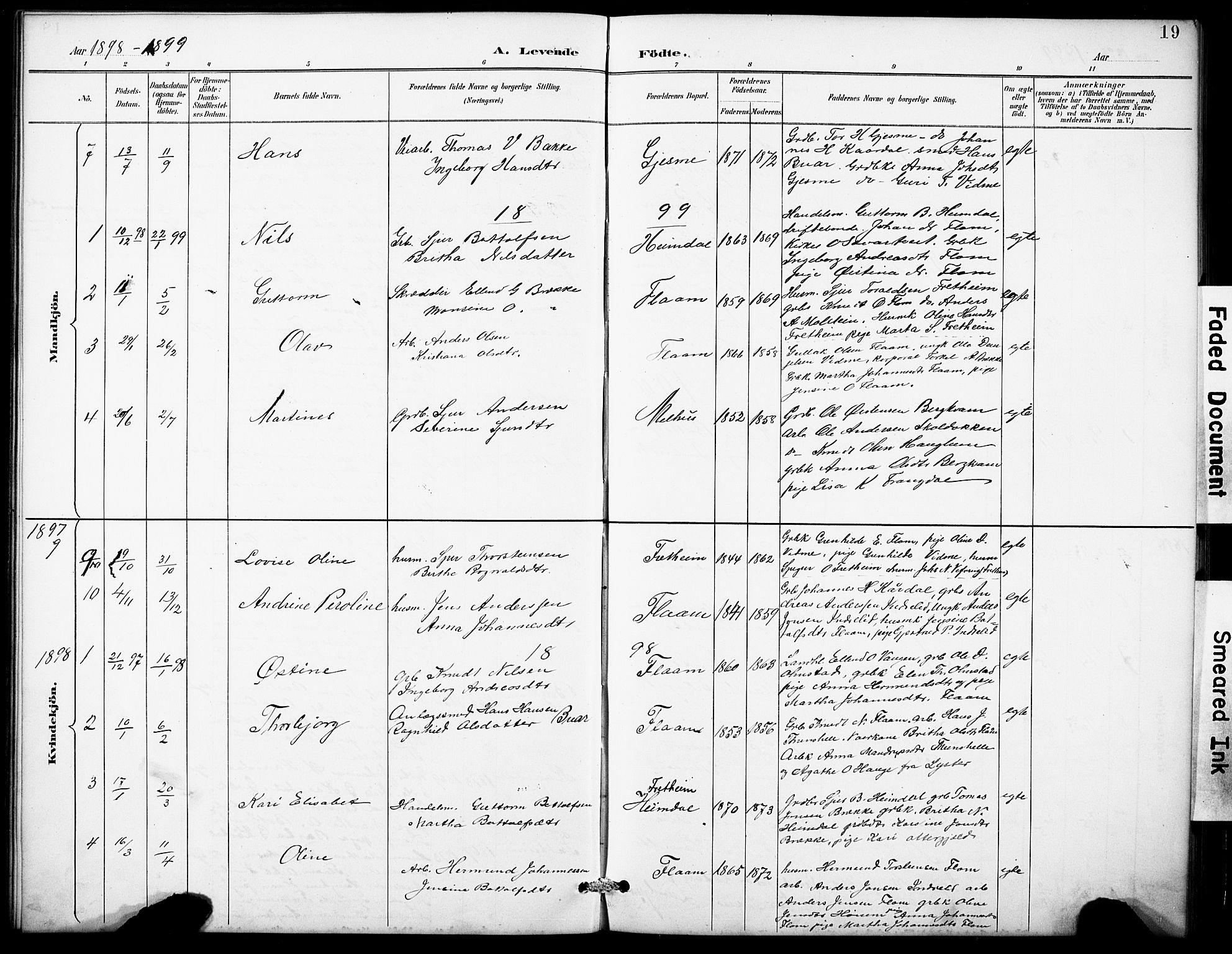Aurland sokneprestembete, SAB/A-99937/H/Hb/Hbb/L0002: Parish register (copy) no. B 2, 1887-1929, p. 19
