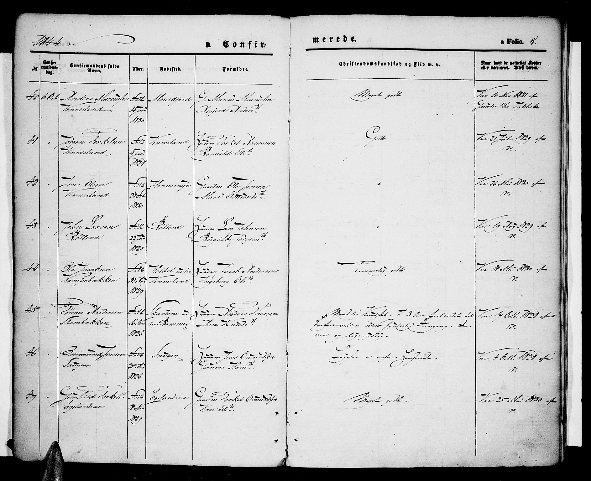 Vennesla sokneprestkontor, AV/SAK-1111-0045/Fa/Fac/L0005: Parish register (official) no. A 5, 1844-1855, p. 5