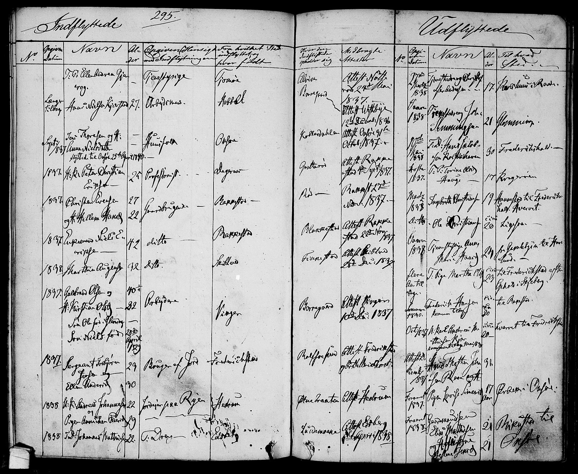 Tune prestekontor Kirkebøker, SAO/A-2007/F/Fa/L0008: Parish register (official) no. 8, 1837-1841, p. 295